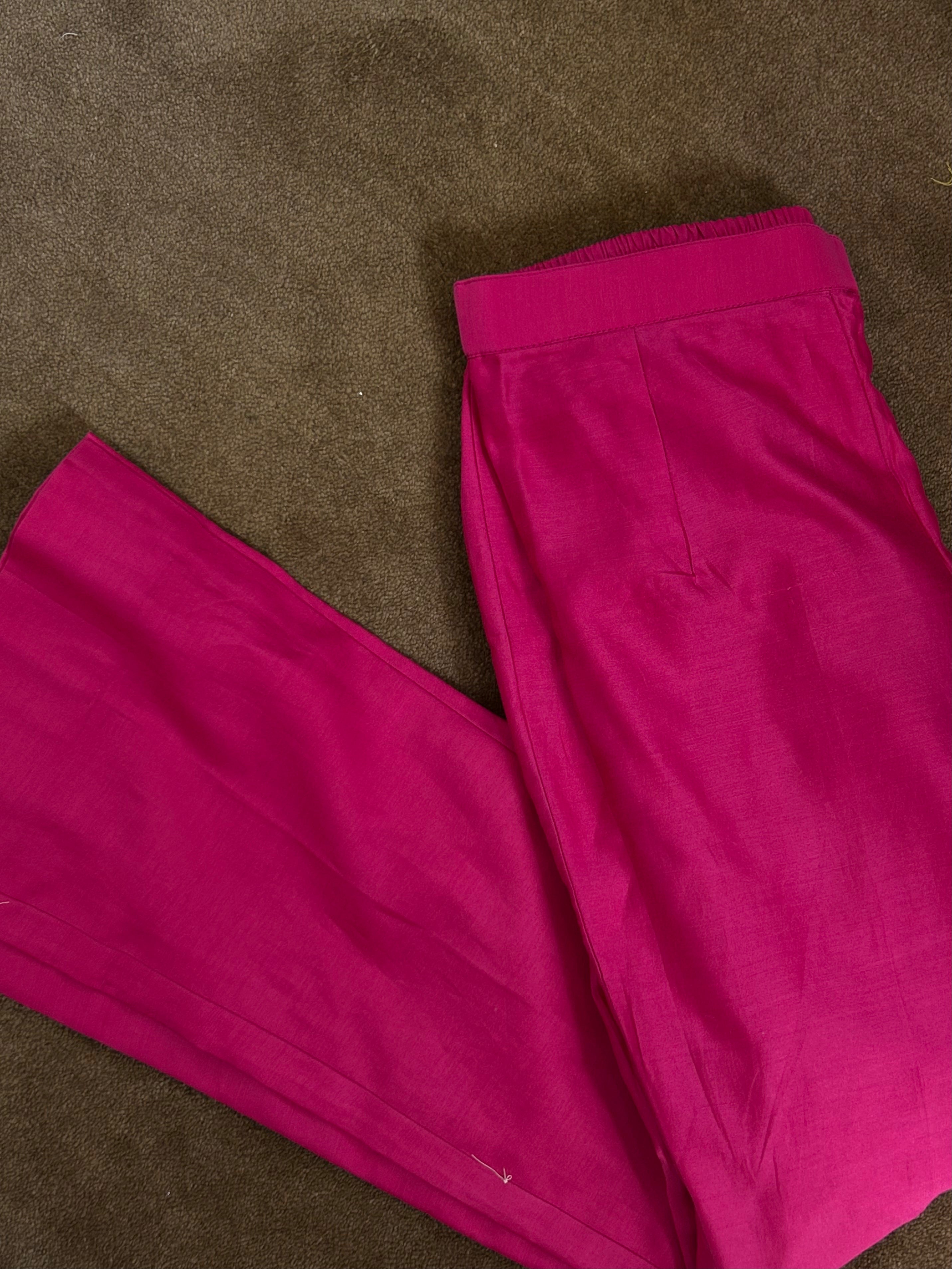 Hot Pink Chanderi Chikankari Co-ord sets