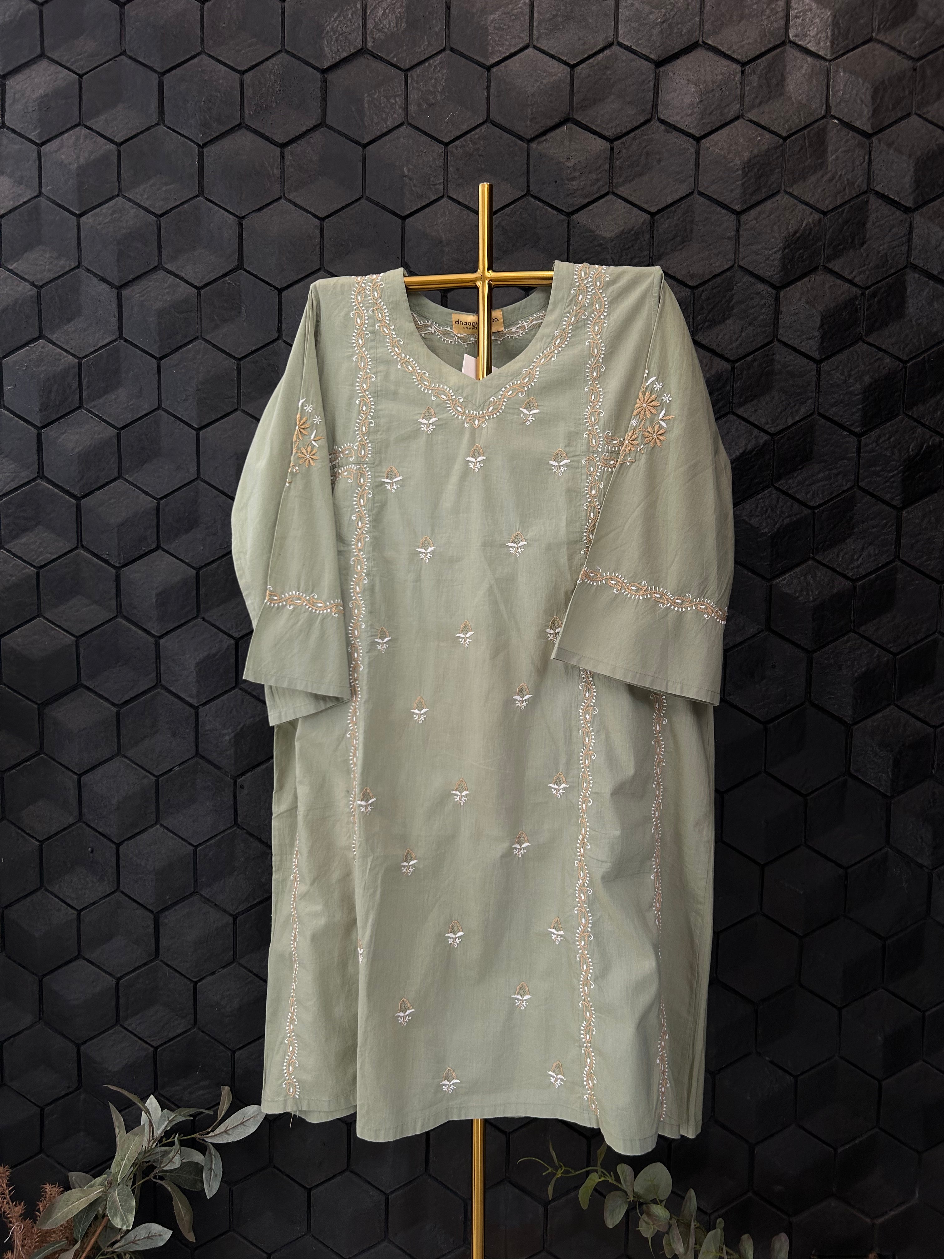 Olive Green Cotton Chikankari Co-ord sets