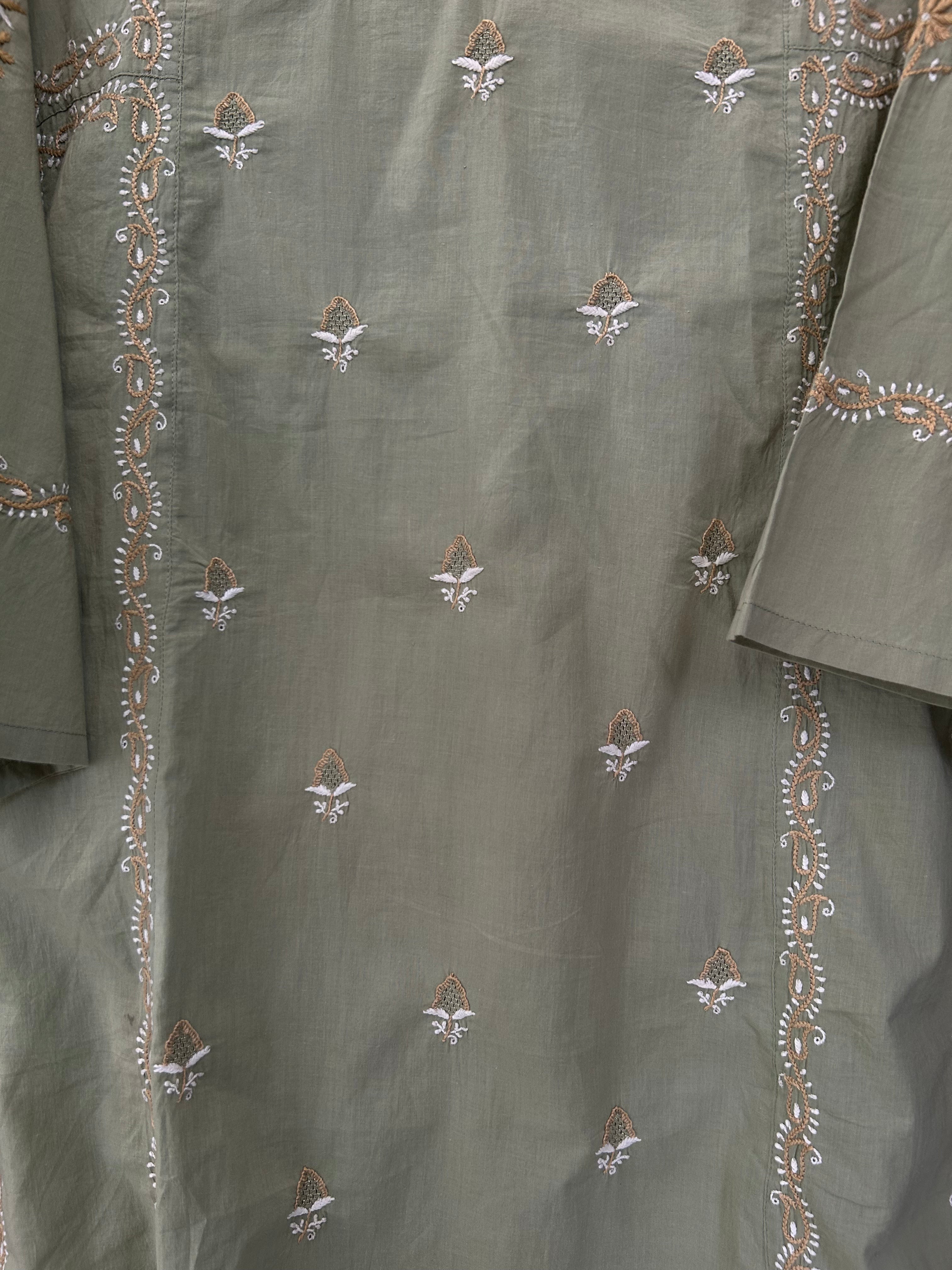 Olive Green Cotton Chikankari Co-ord sets