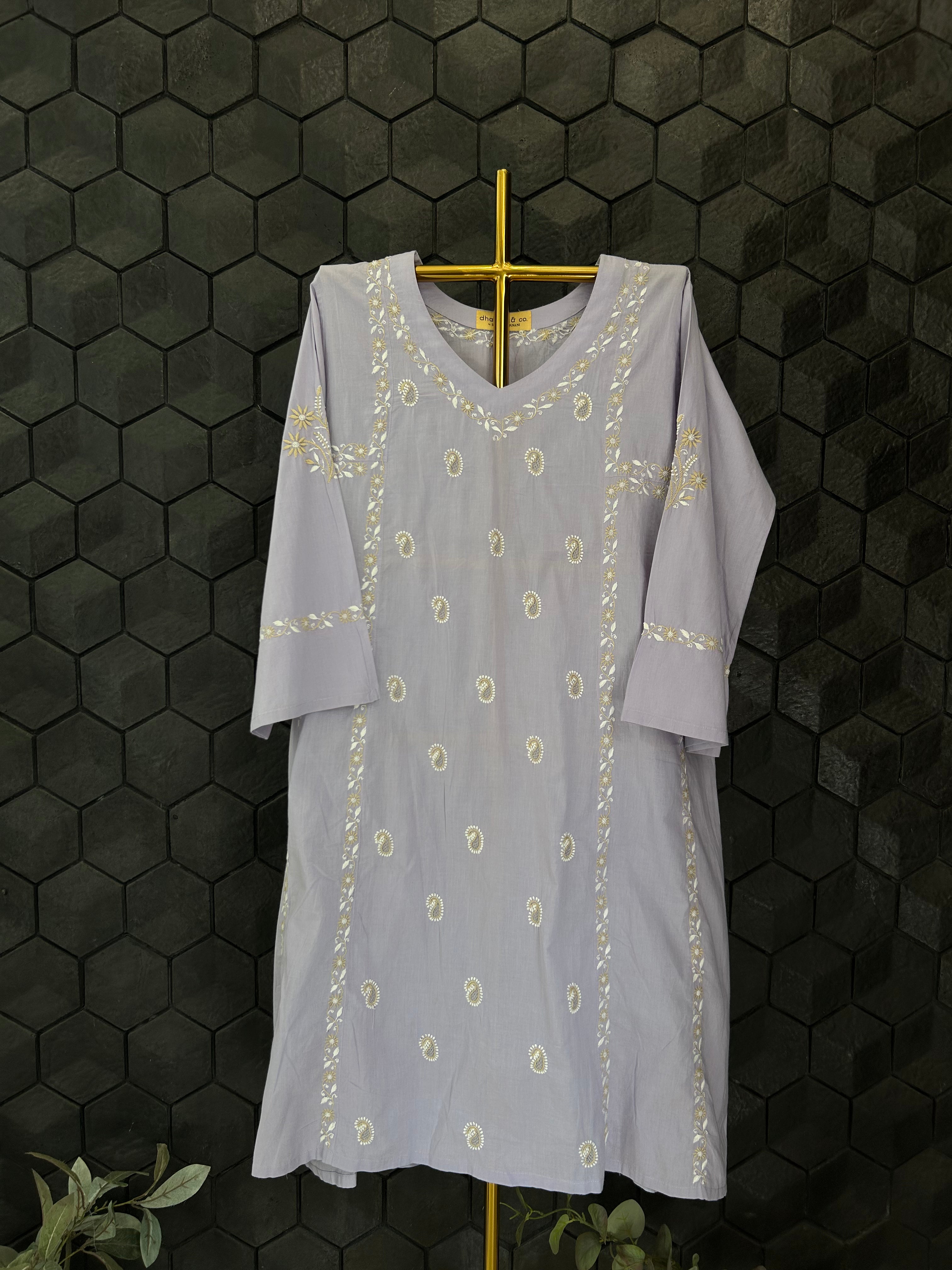 Lilac Cotton Chikankari Co-ord Set