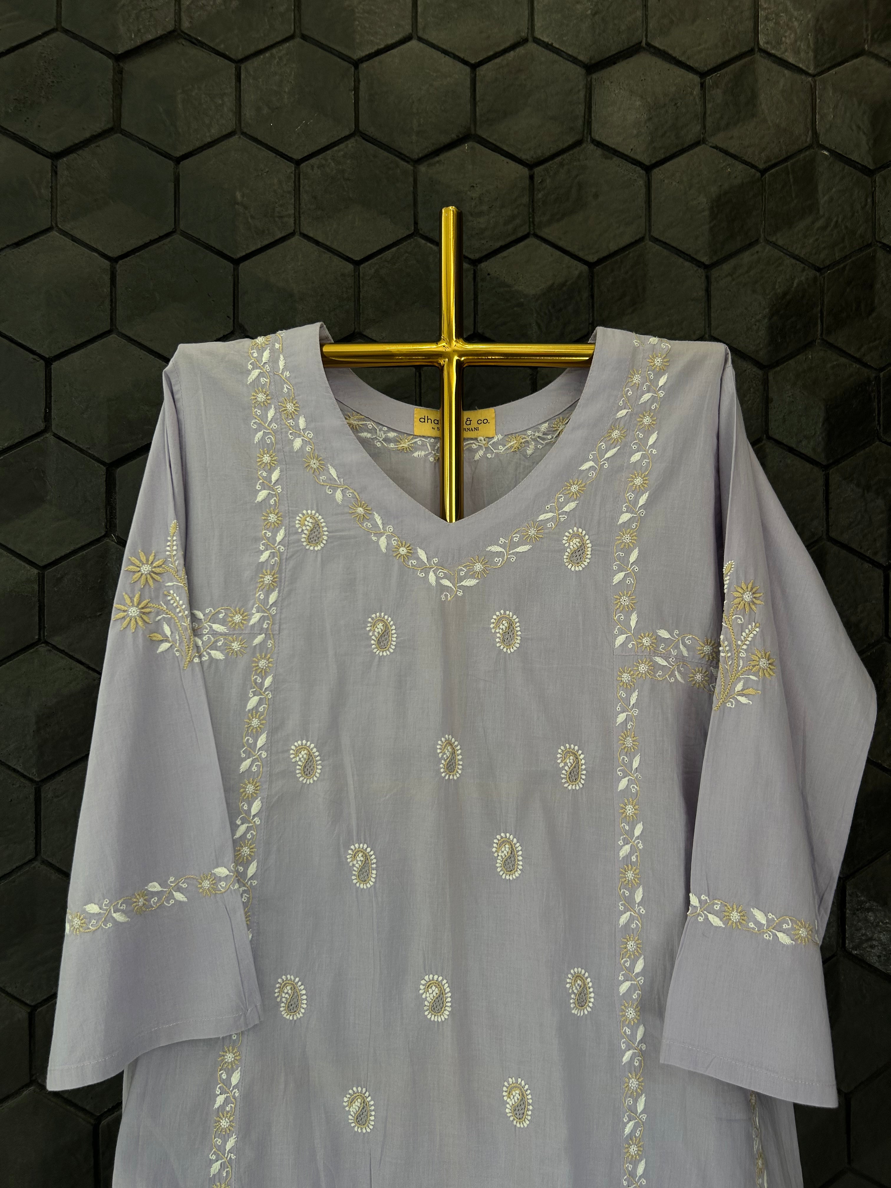 Lilac Cotton Chikankari Co-ord sets
