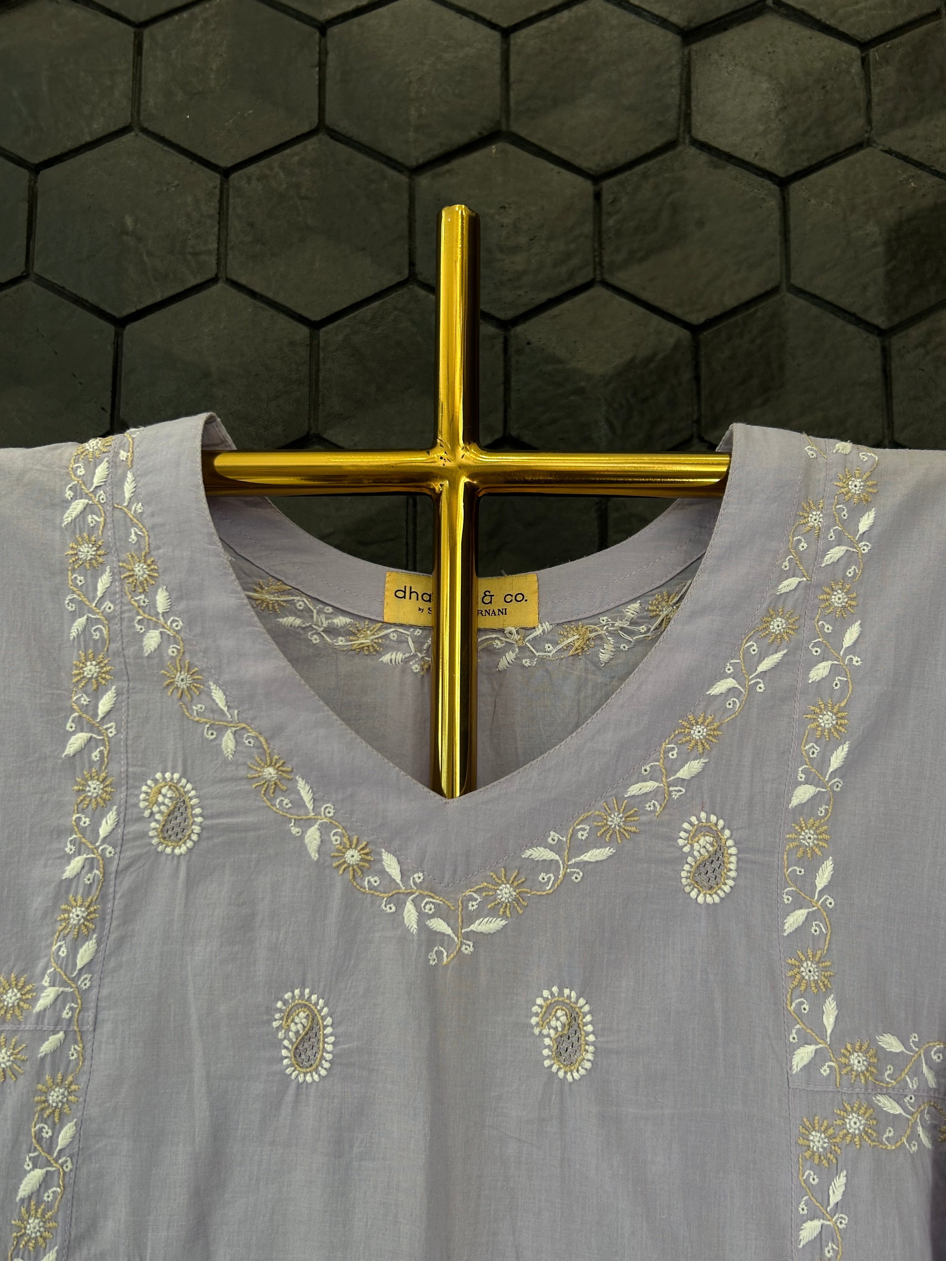 Lilac Cotton Chikankari Co-ord Set