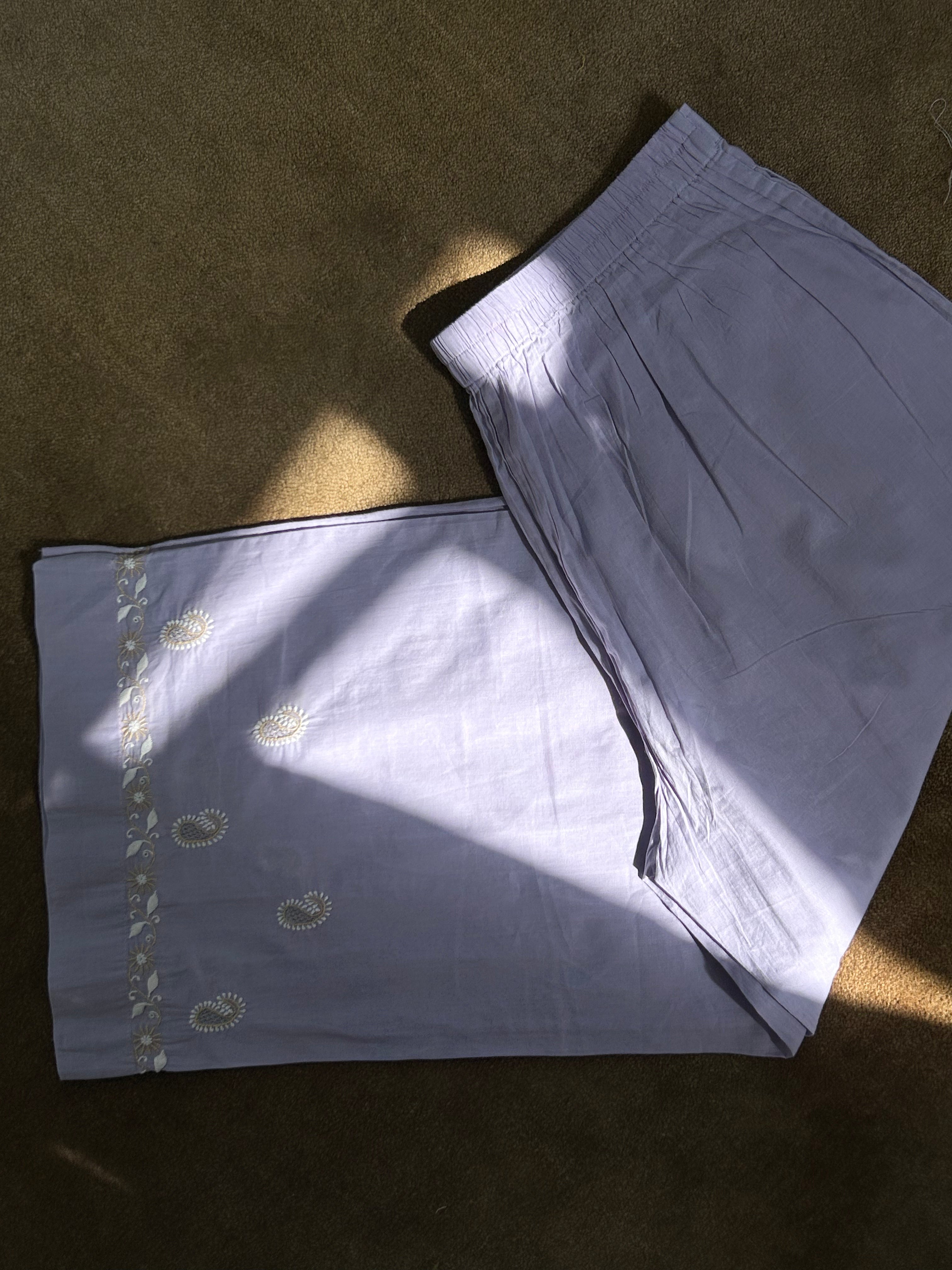 Lilac Cotton Chikankari Co-ord Set