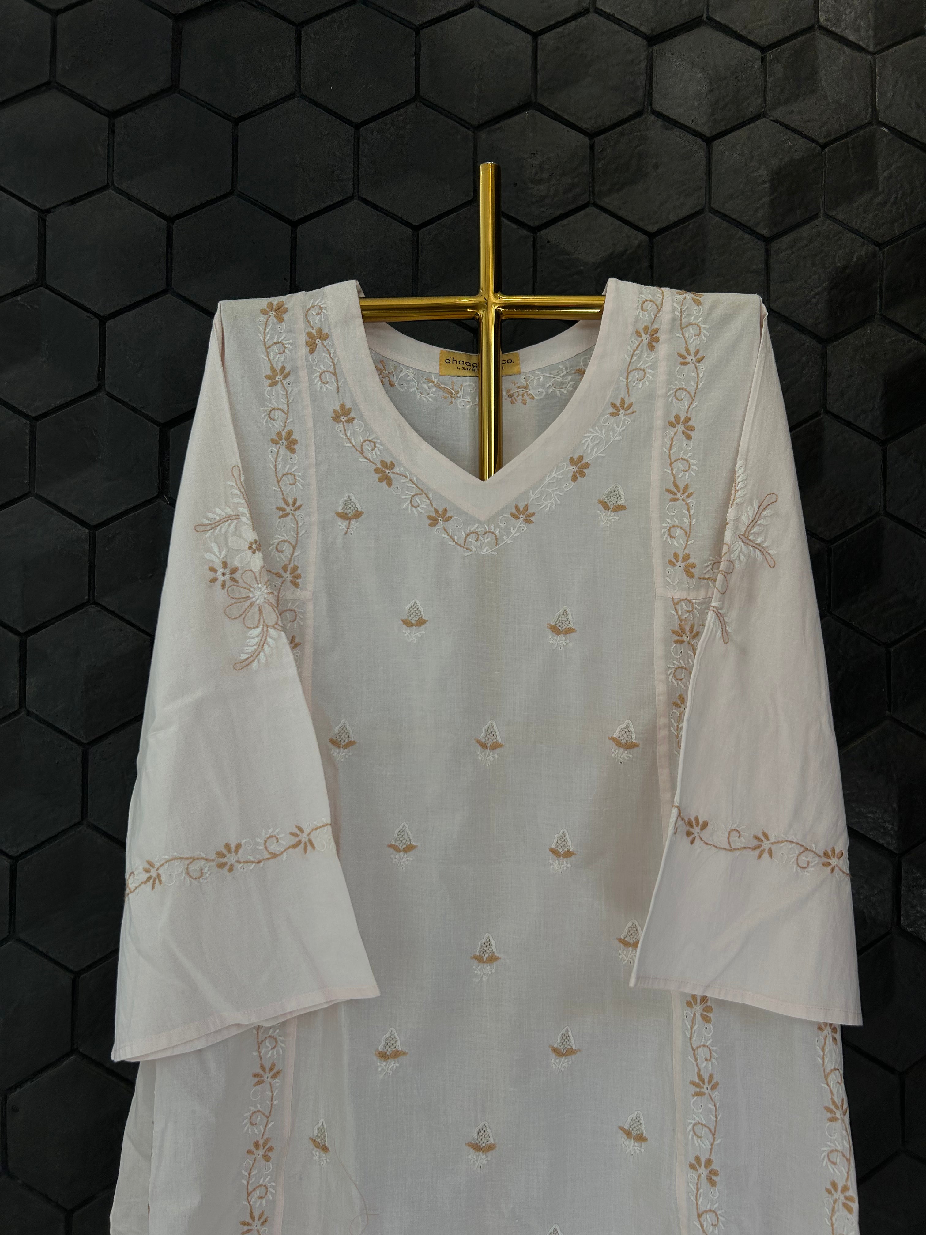 Baby Pink Cotton Chikankari Co-ord sets