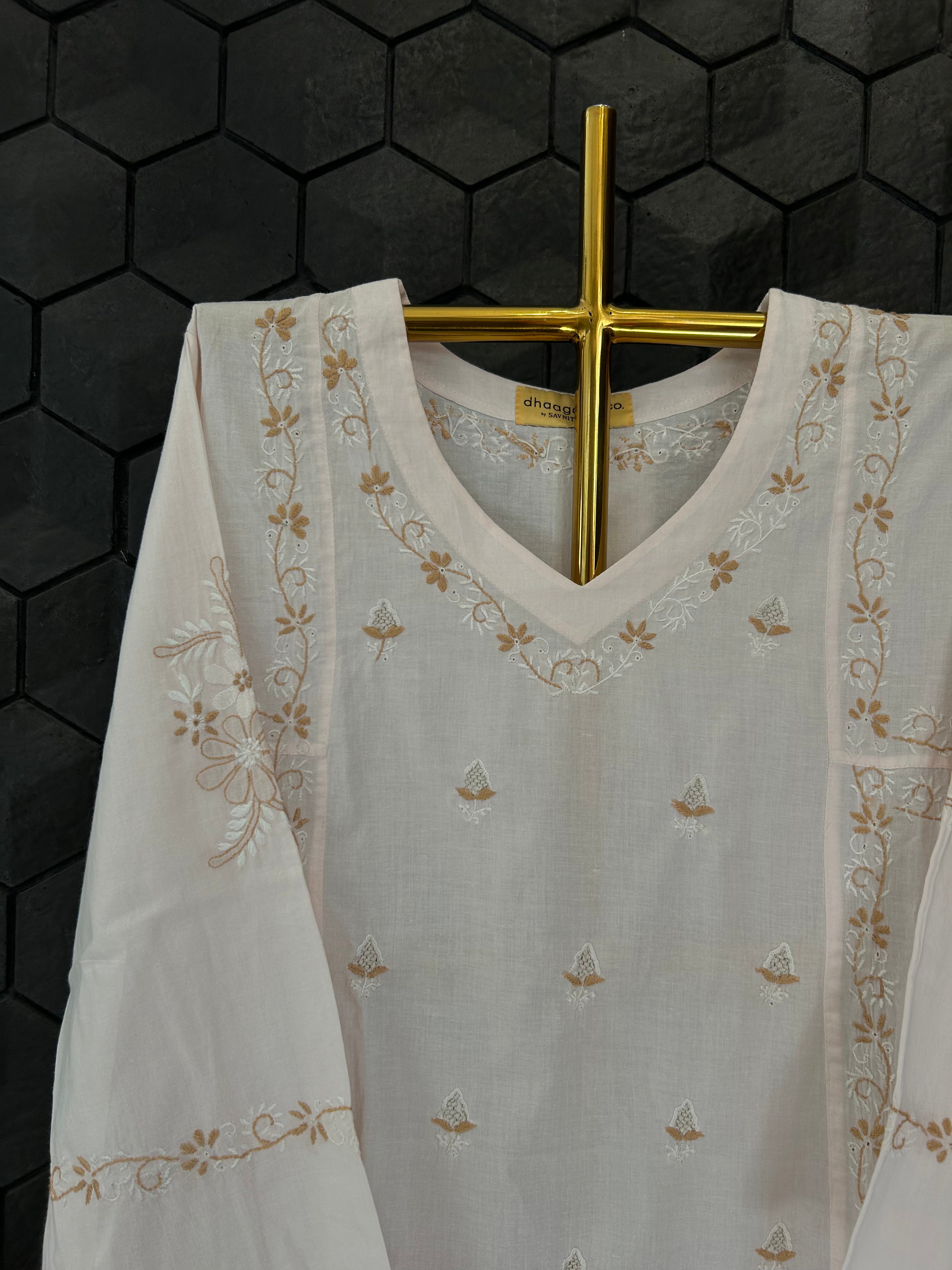 Baby Pink Cotton Chikankari Co-ord sets