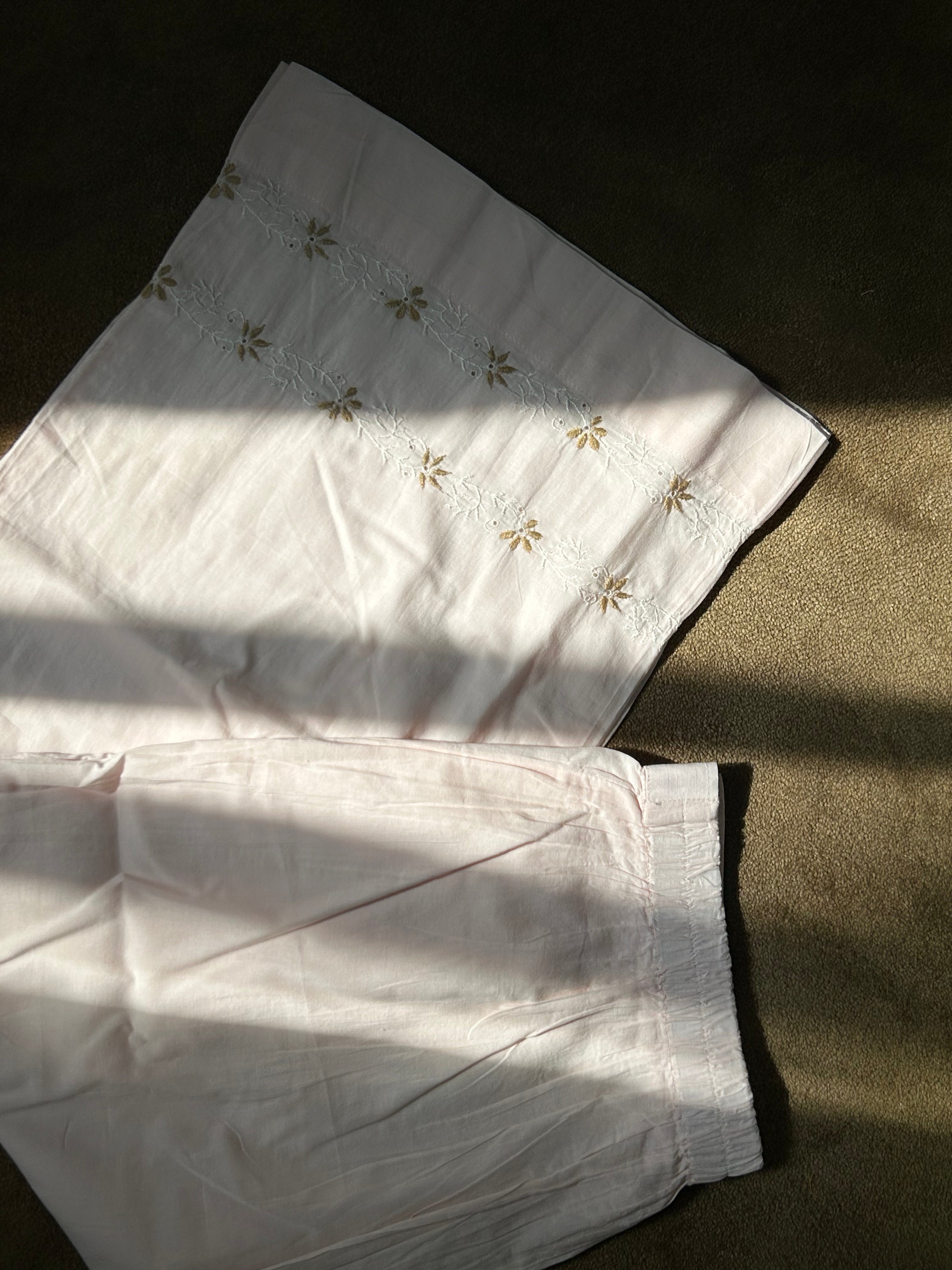 Baby Pink Cotton Chikankari Co-ord sets