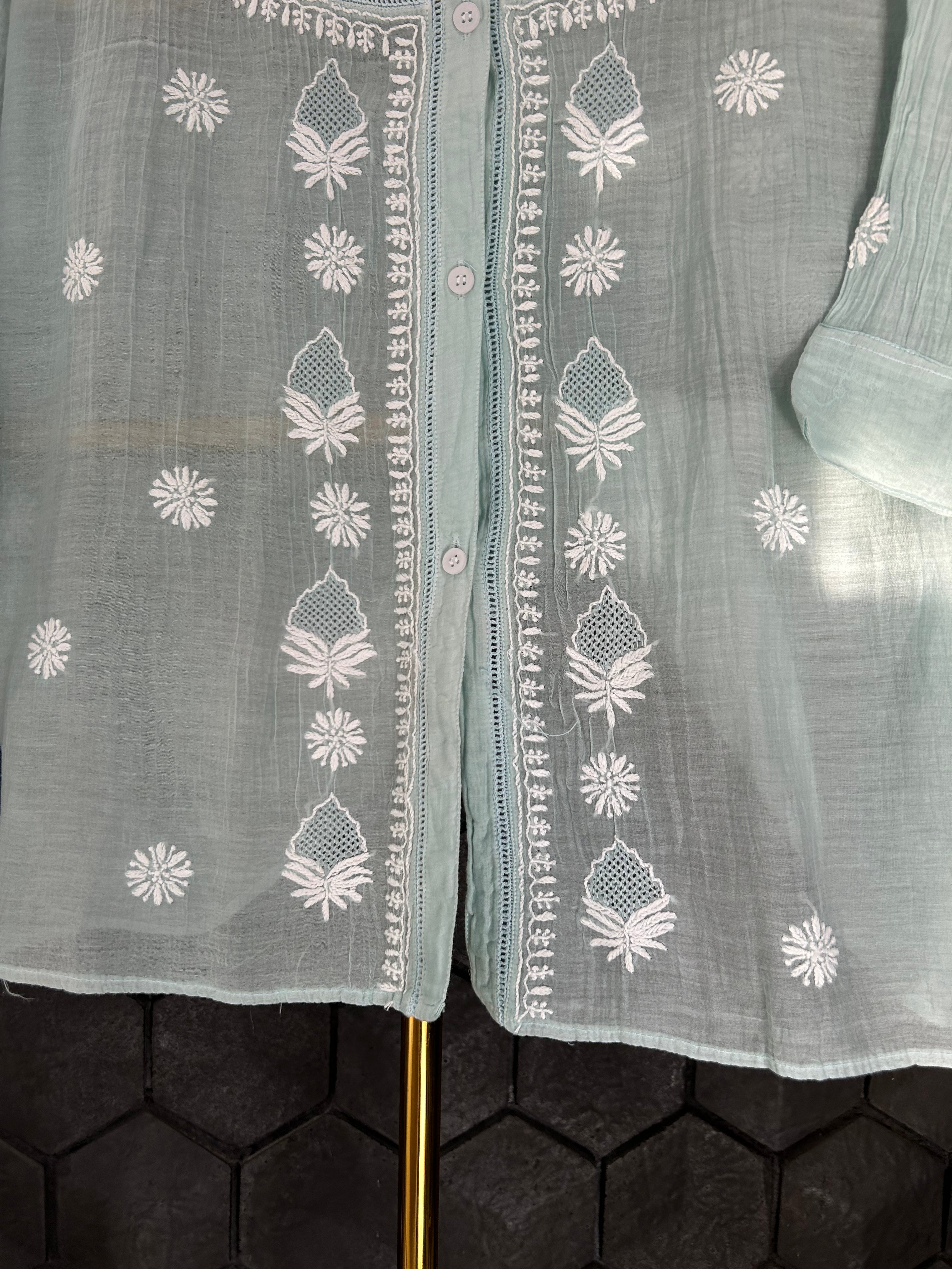 Sea Green Mul Chanderi Chikankari Co-ord sets