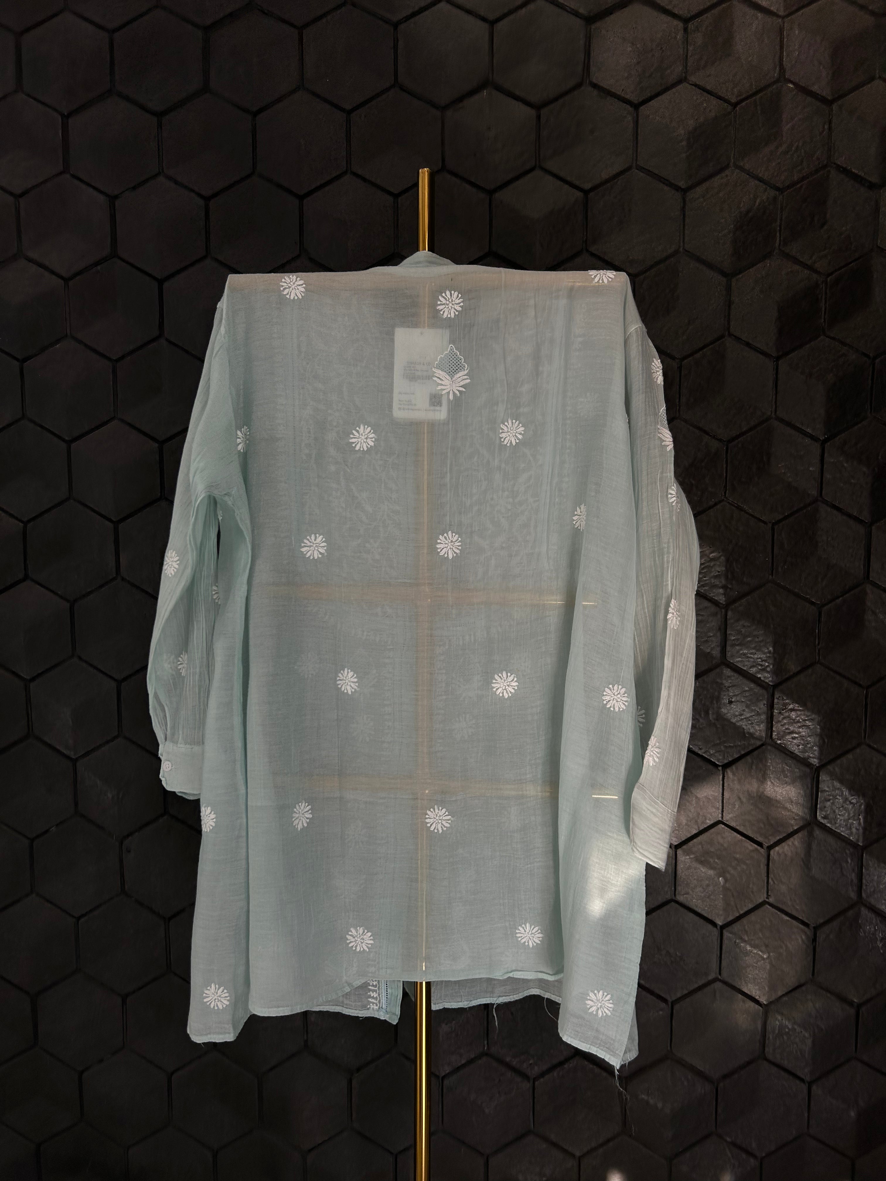 Sea Green Mul Chanderi Chikankari Co-ord sets