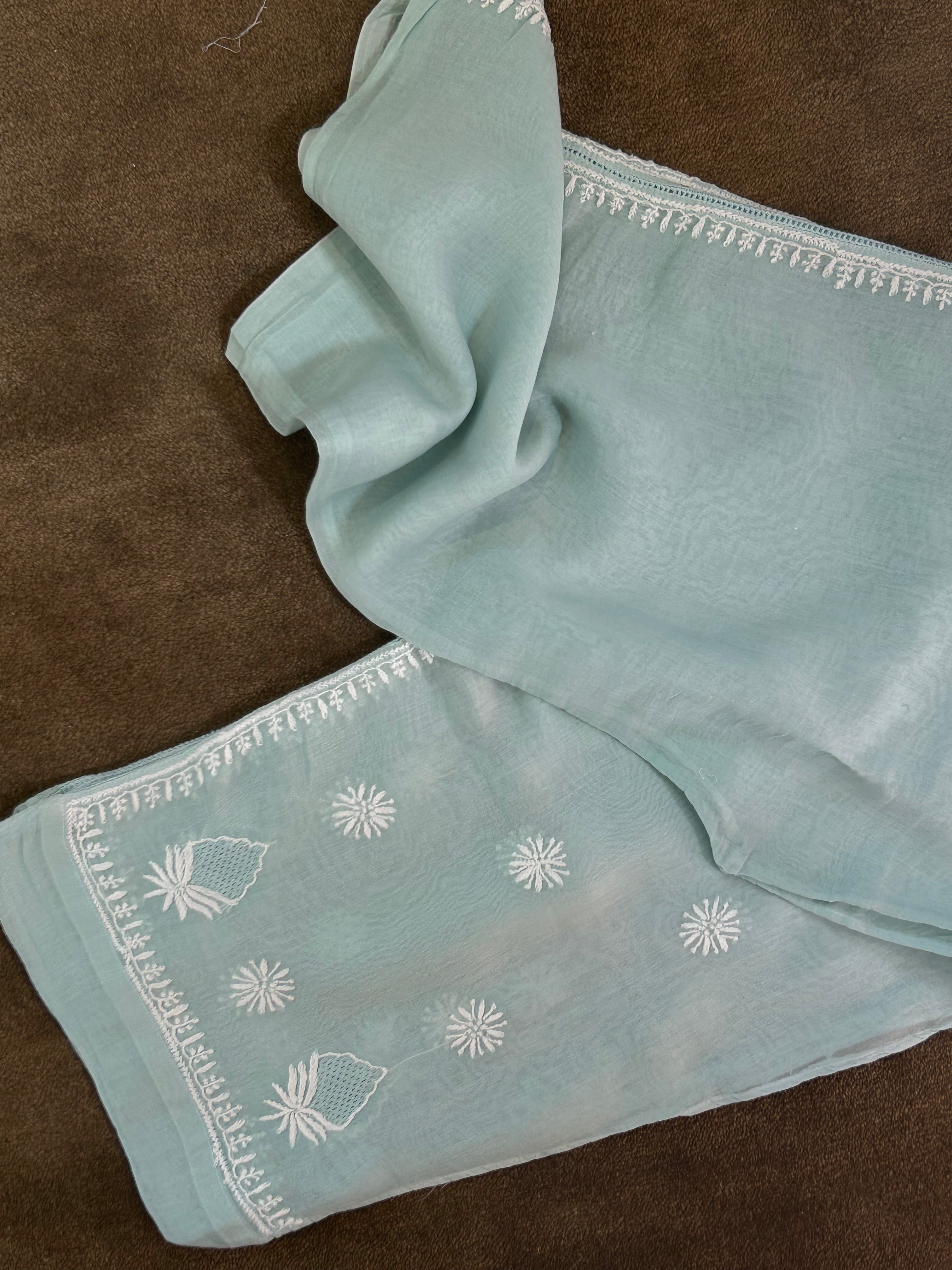Sea Green Mul Chanderi Chikankari Co-ord sets