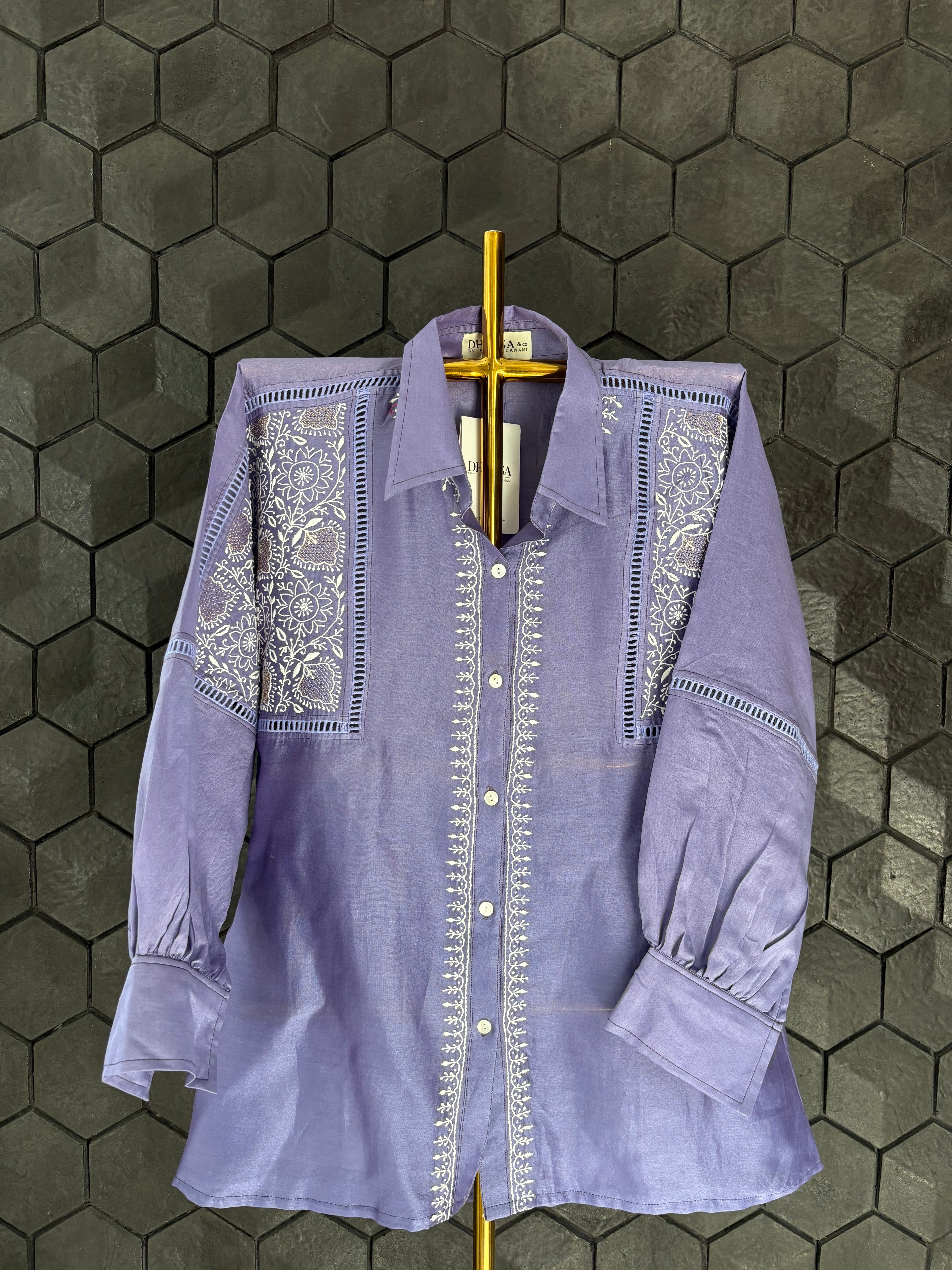 Purple Chikankari Chanderi Shirt