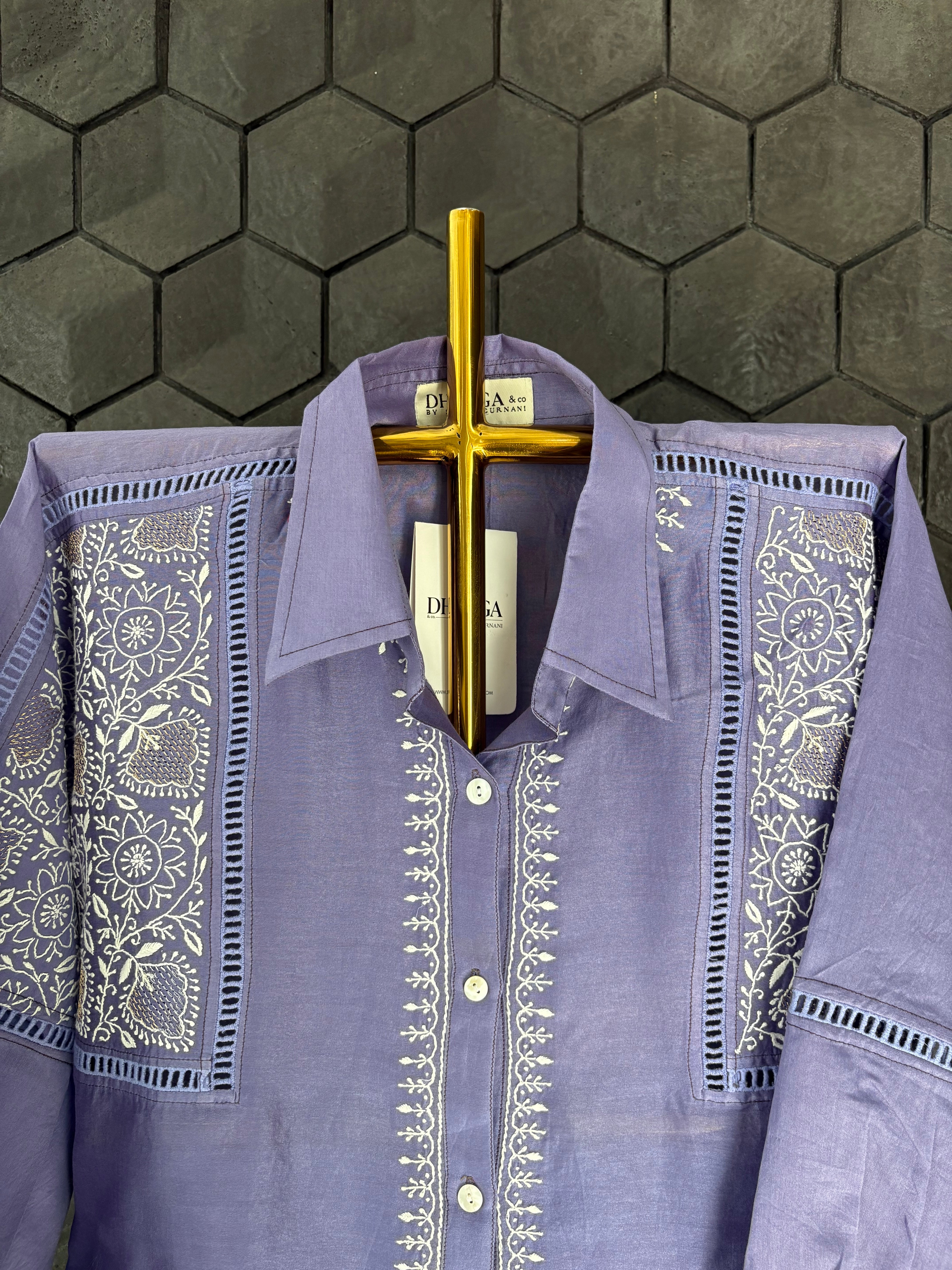 Purple Chikankari Chanderi Shirt