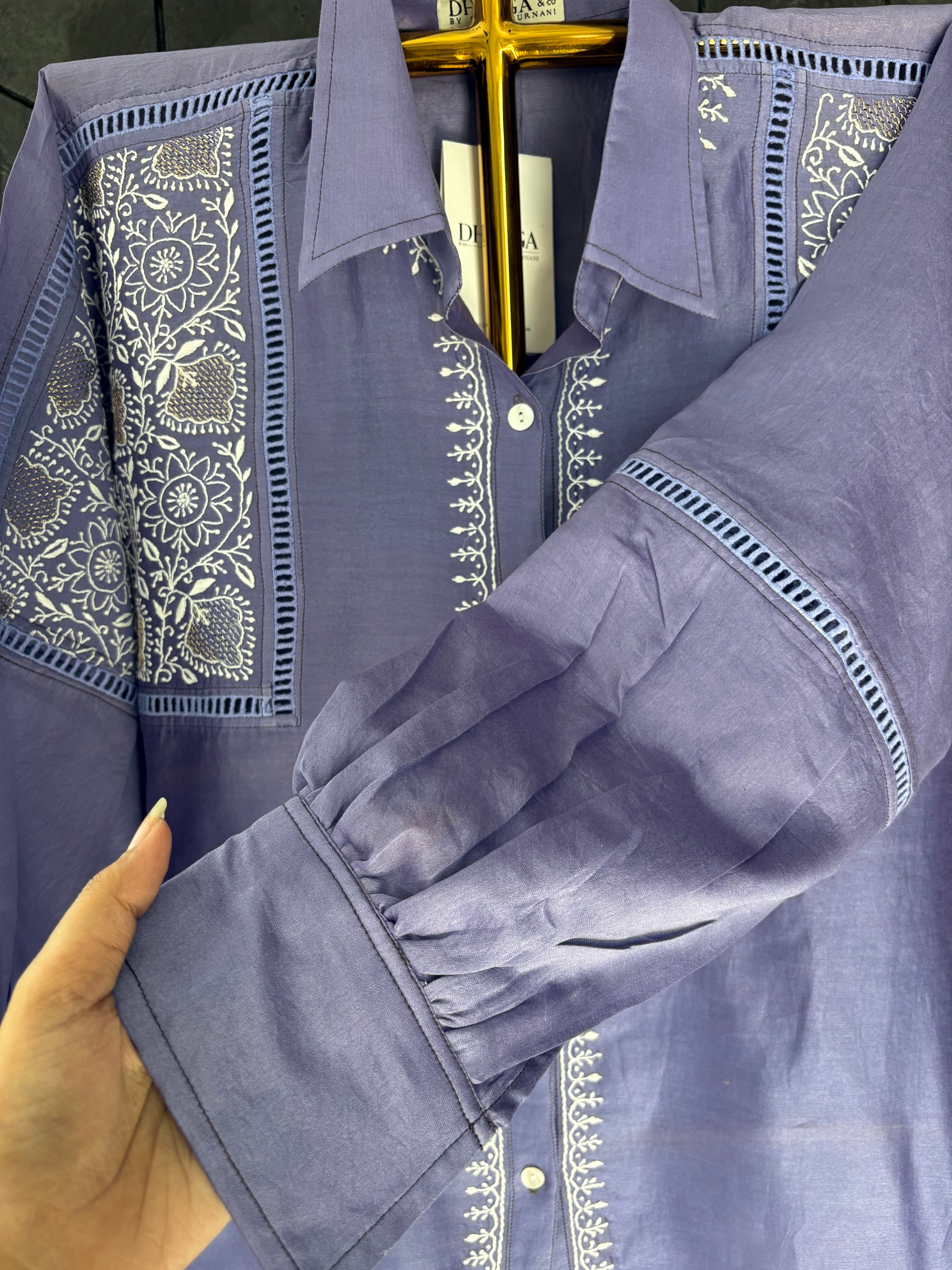 Purple Chikankari Chanderi Shirt