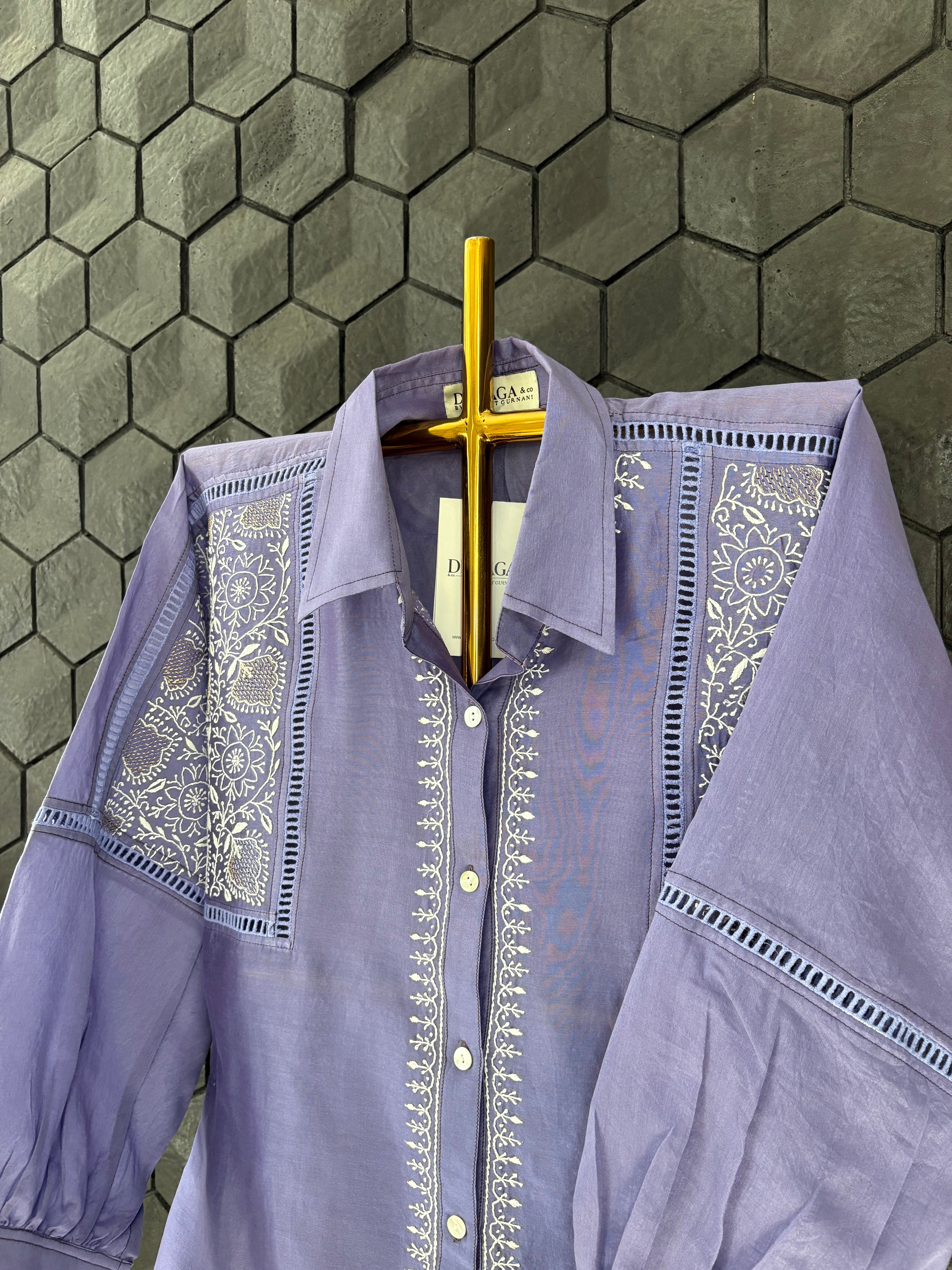 Purple Chikankari Chanderi Shirt