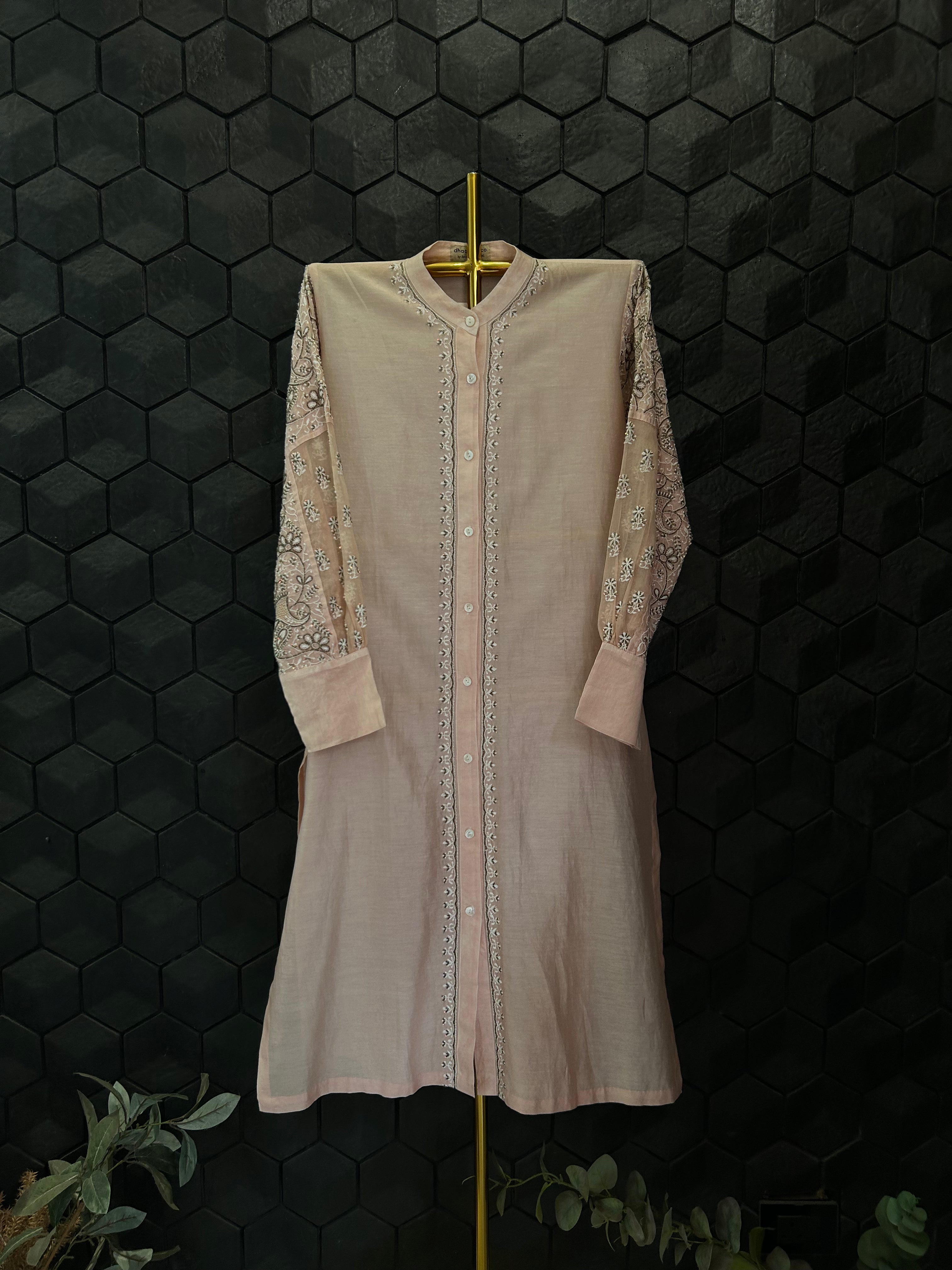 Pink Organza Patch KurtaStyle Shirt