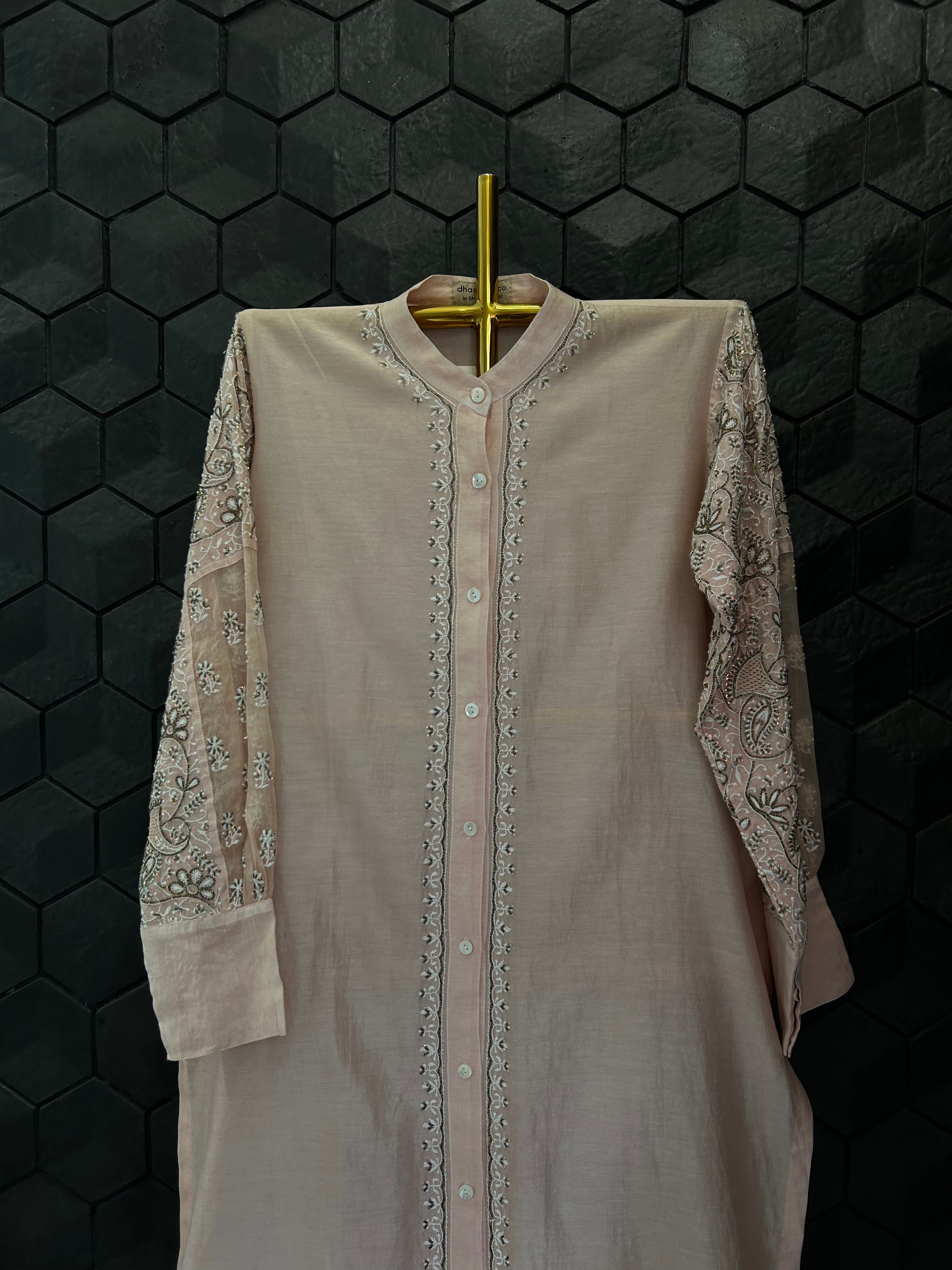 Pink Organza Patch KurtaStyle Shirt