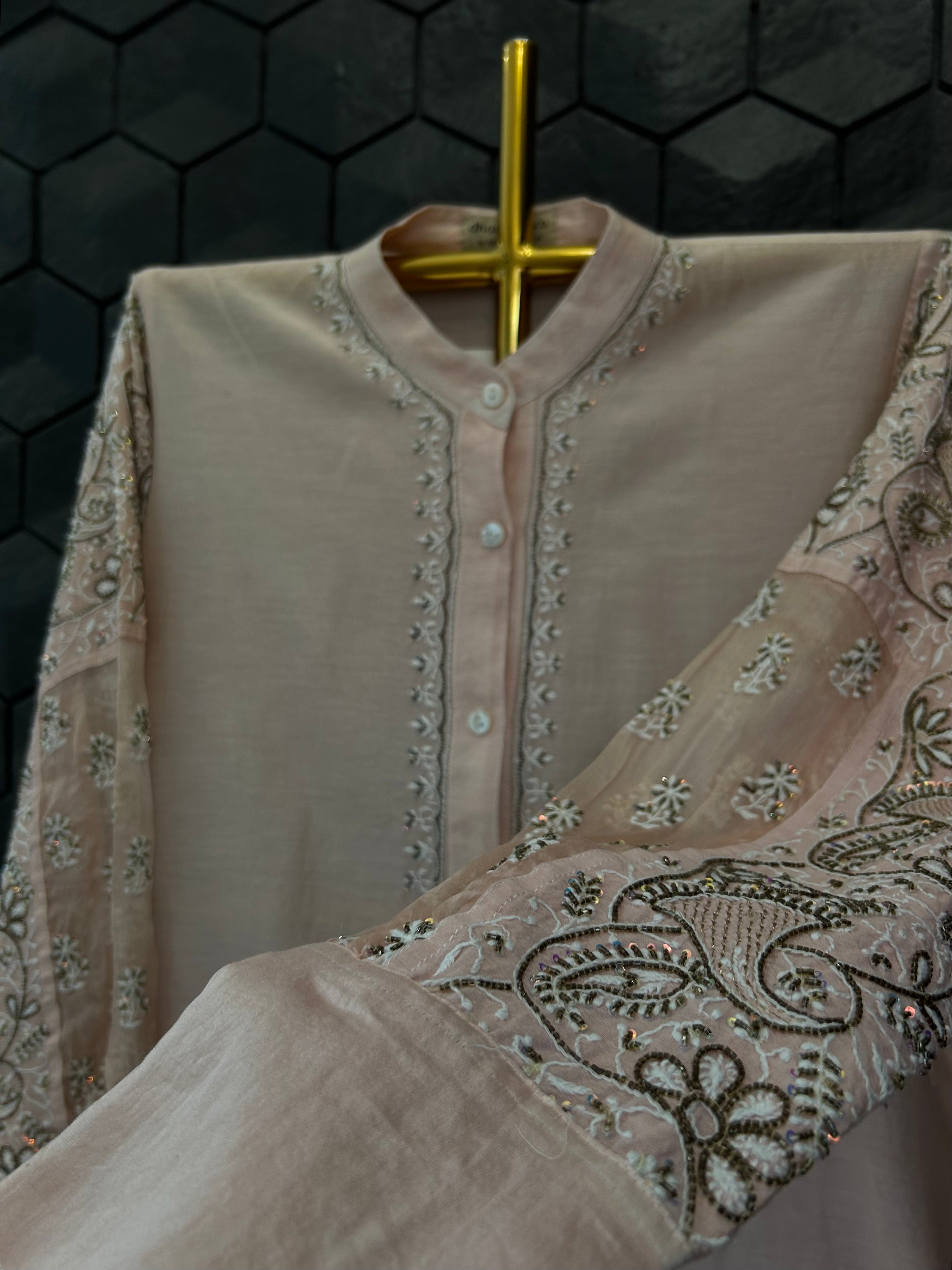 Pink Organza Patch KurtaStyle Shirt
