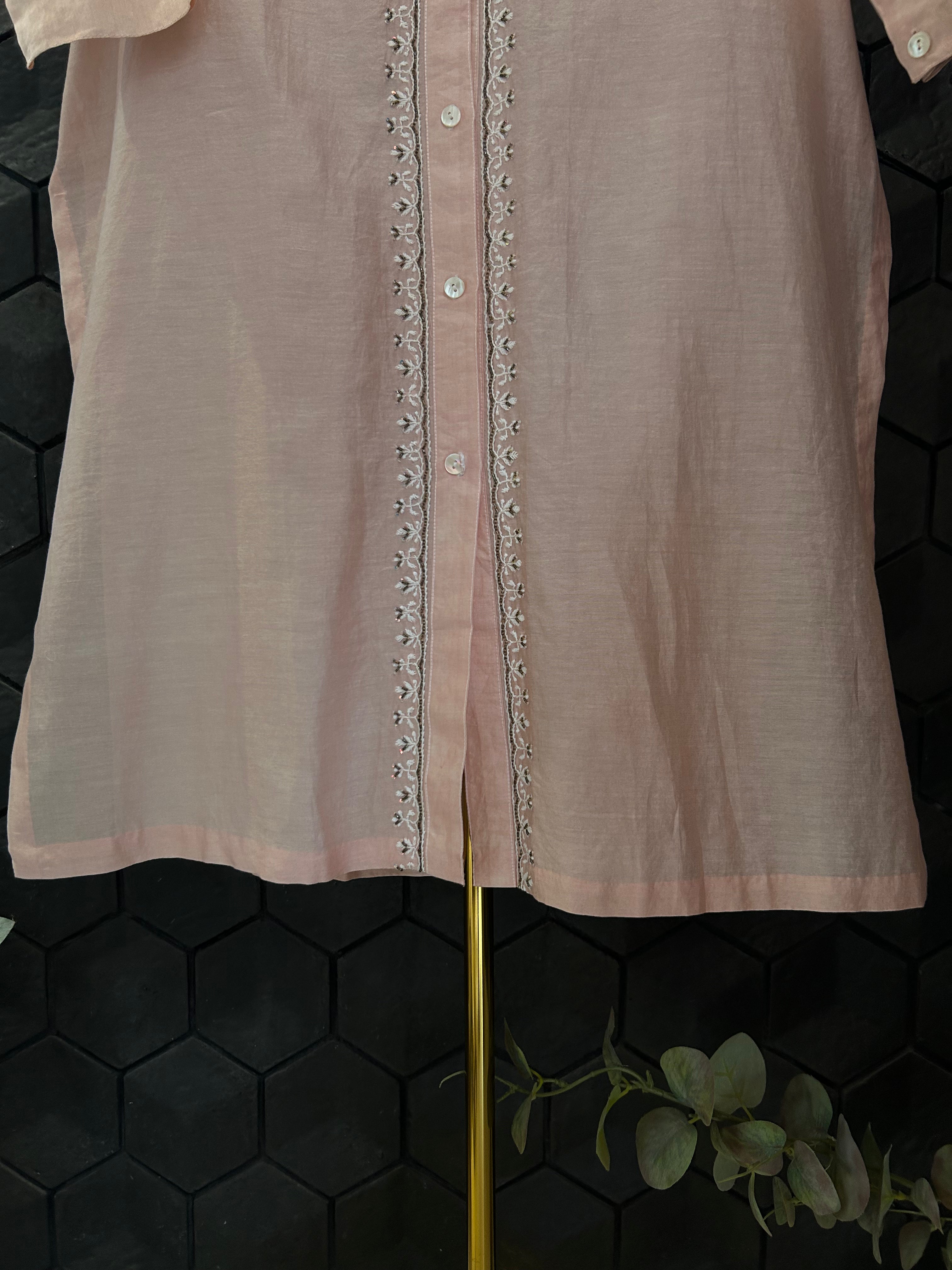 Pink Organza Patch KurtaStyle Shirt