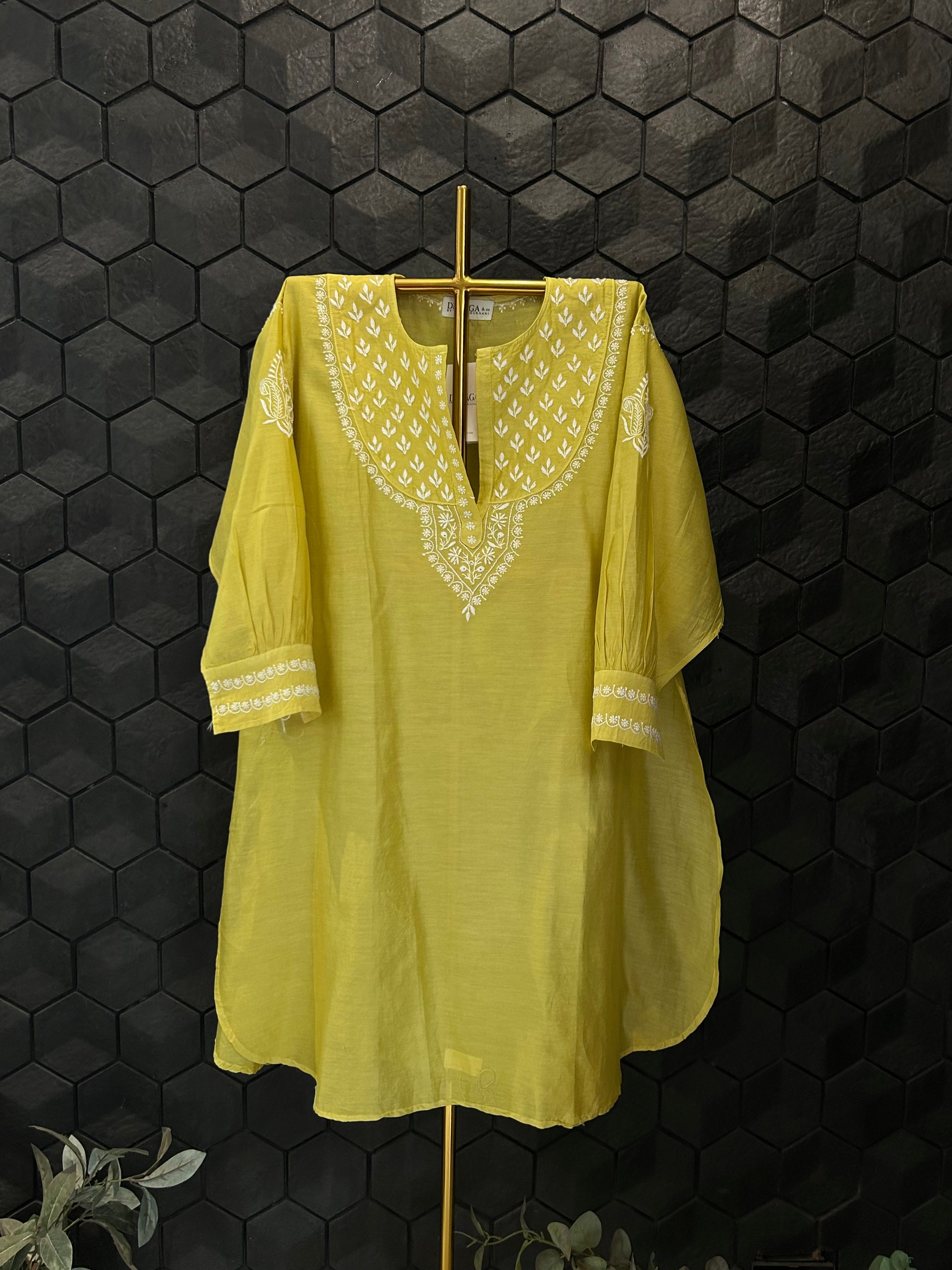 Lime Green Mul Chanderi Chikankari Shirt