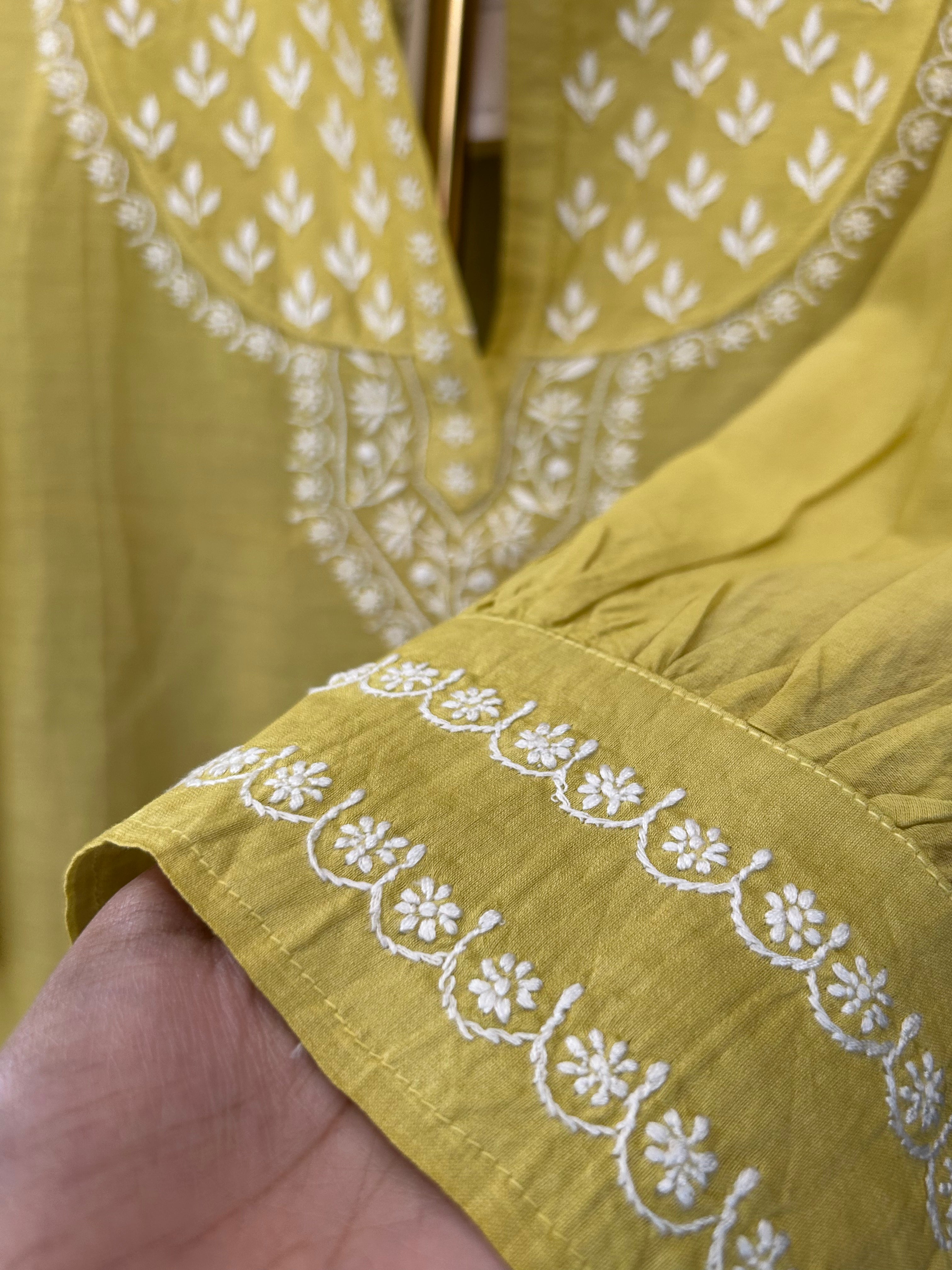 Lime Green Mul Chanderi Chikankari Shirt