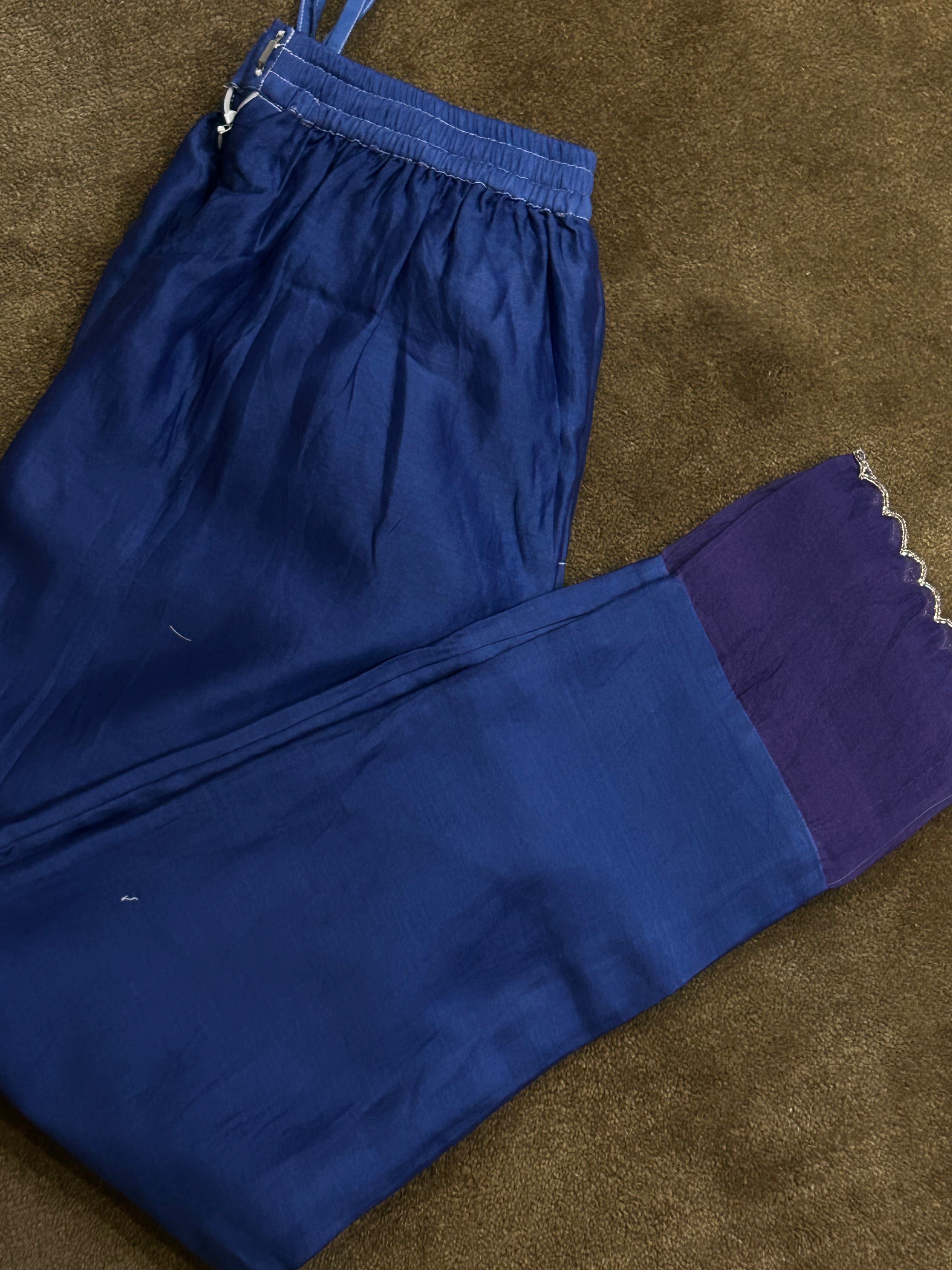 Cobalt Blue Organza Patch Kurta Style Shirt