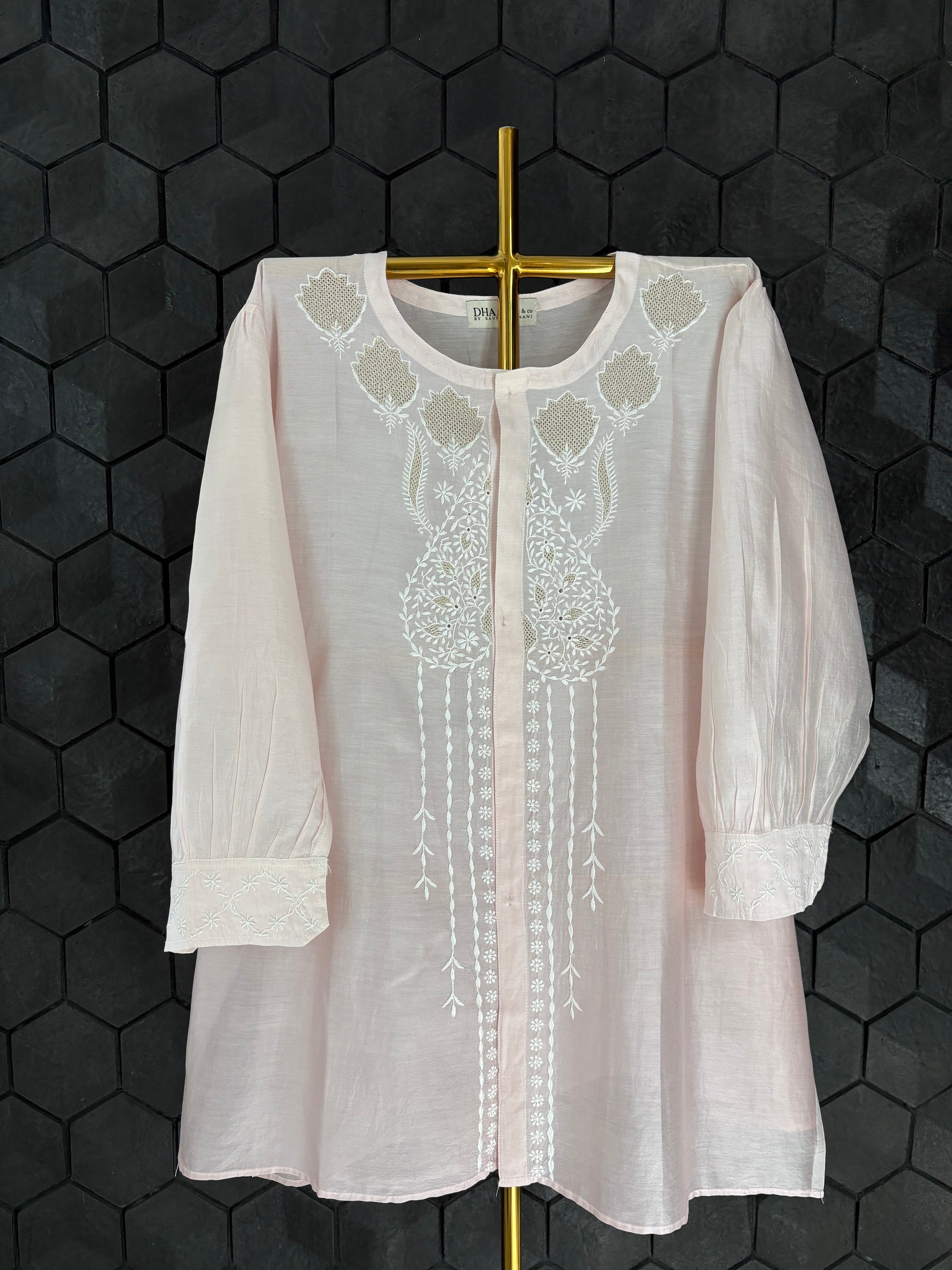 Pink Chanderi Chikankari Co-ord sets