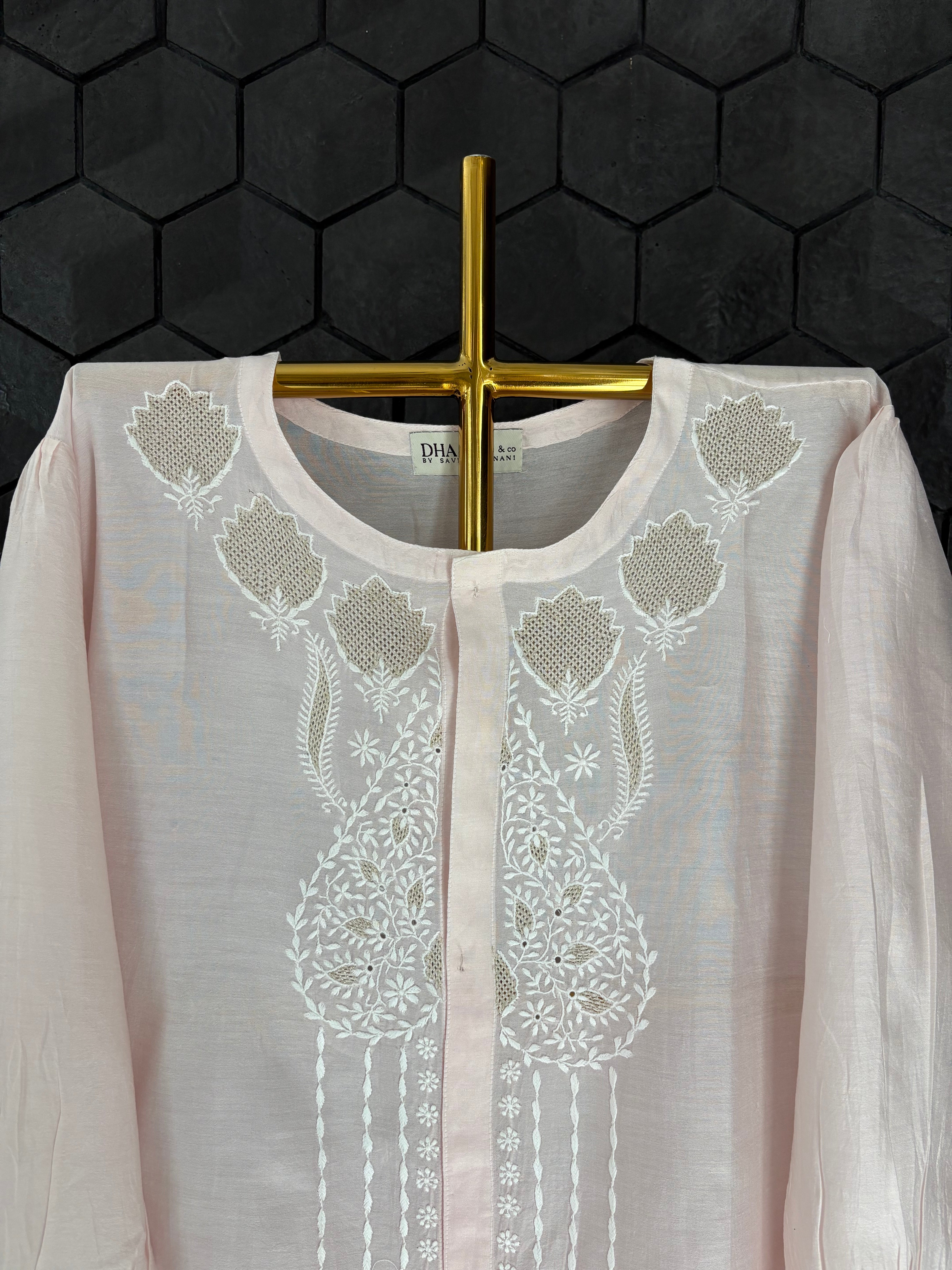 Pink Chanderi Chikankari Co-ord sets