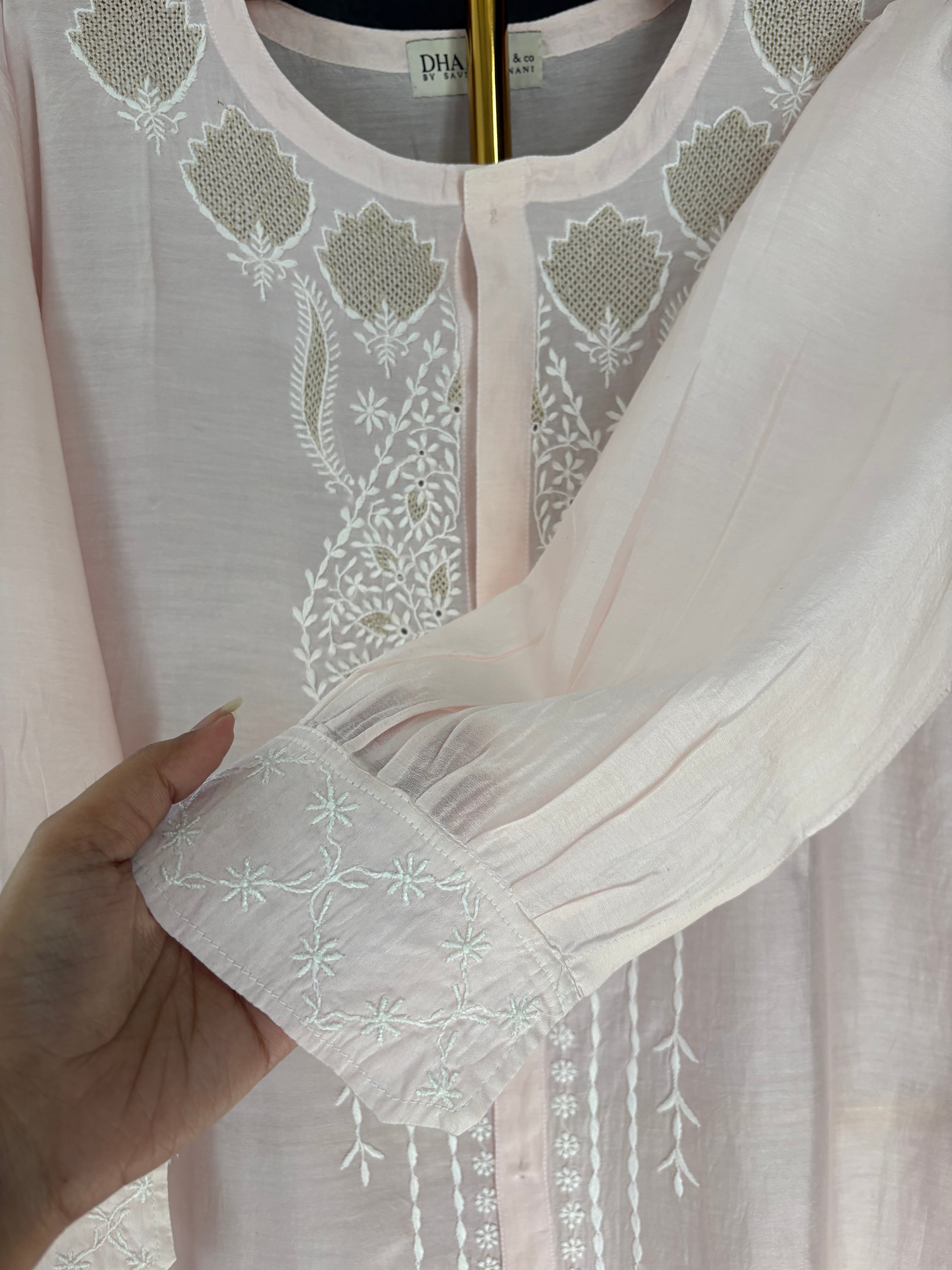 Pink Chanderi Chikankari Co-ord sets