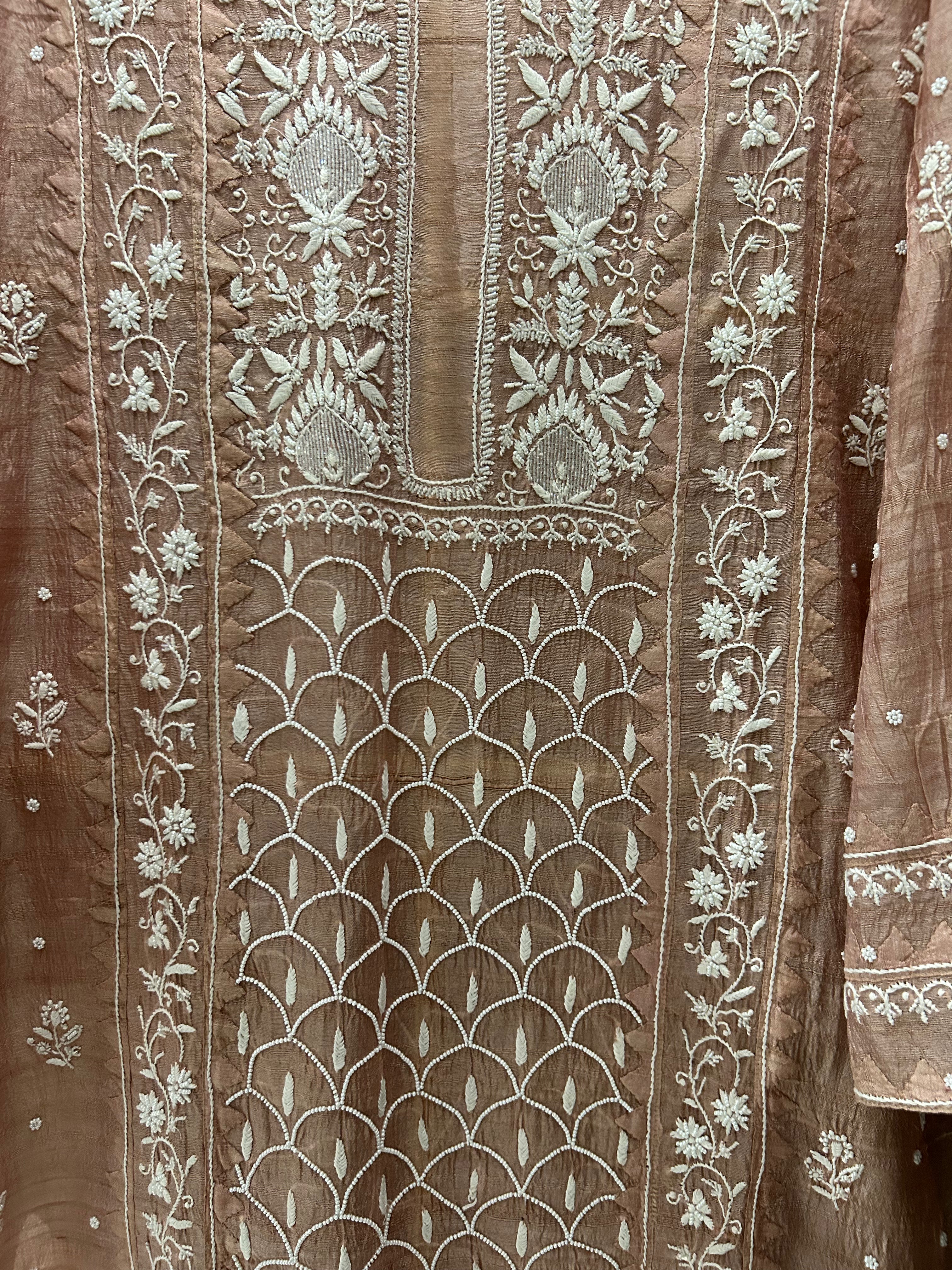 Gold Tussar Silk Chikankari Dress