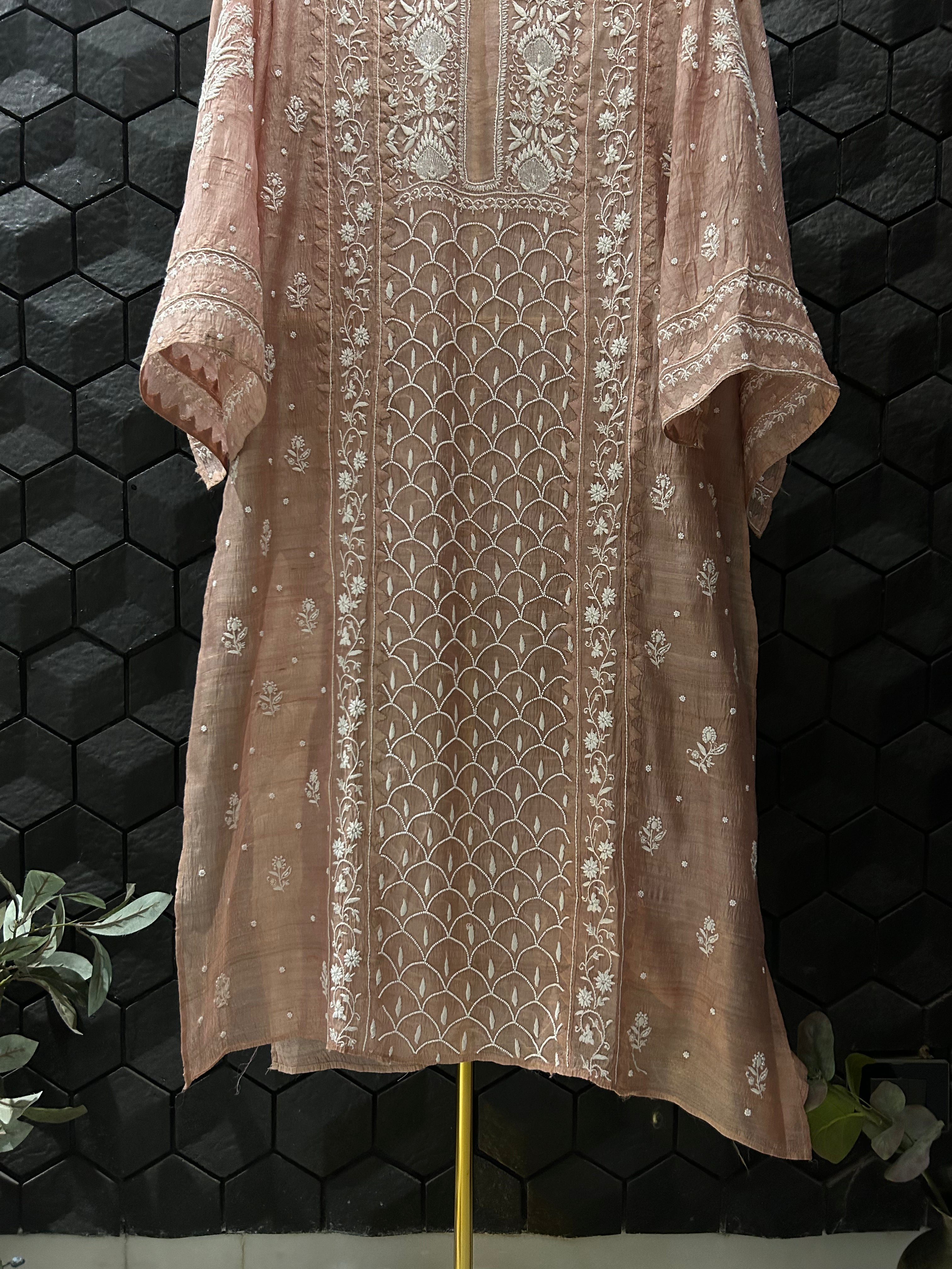 Gold Tussar Silk Chikankari Dress