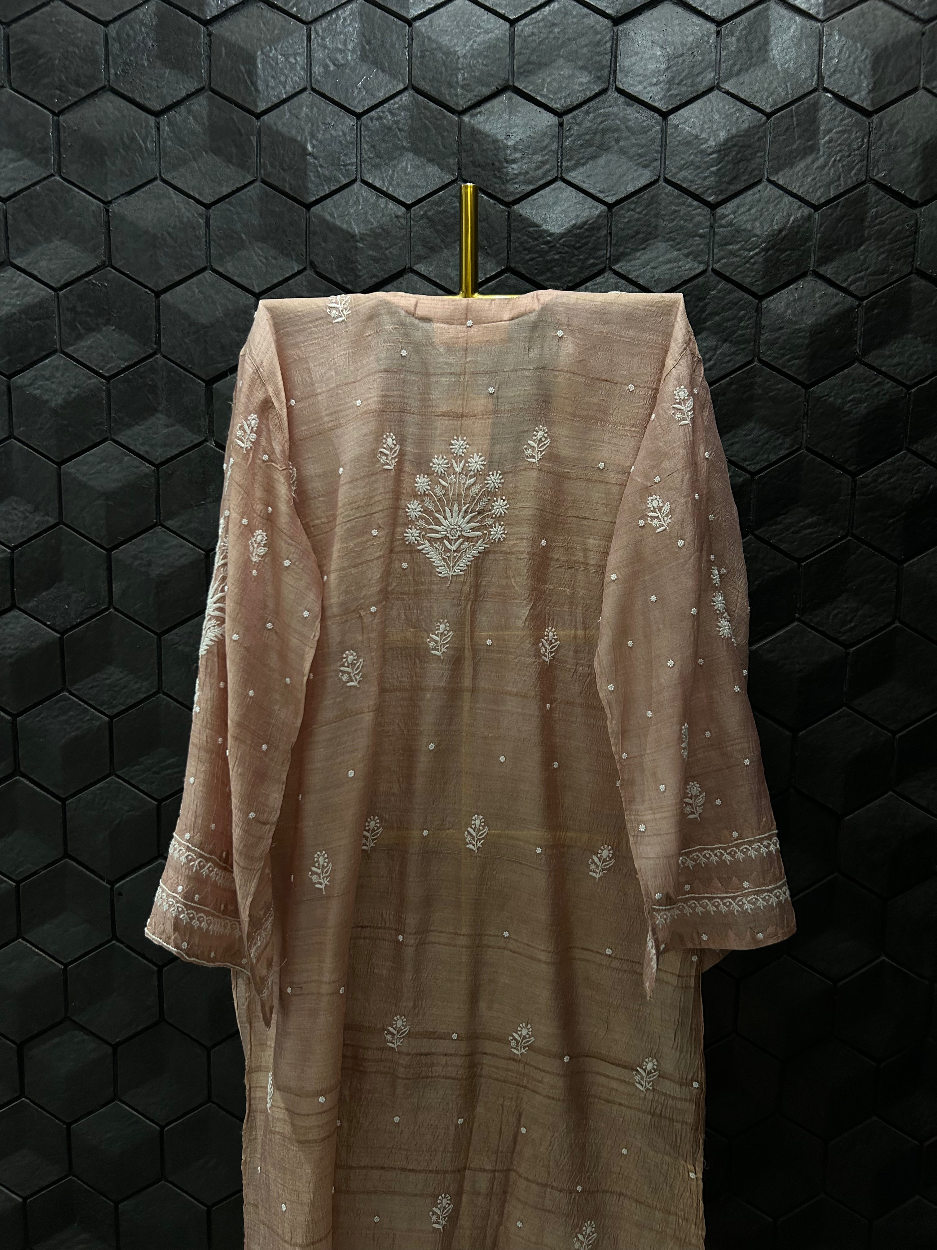 Gold Tussar Silk Chikankari Dress