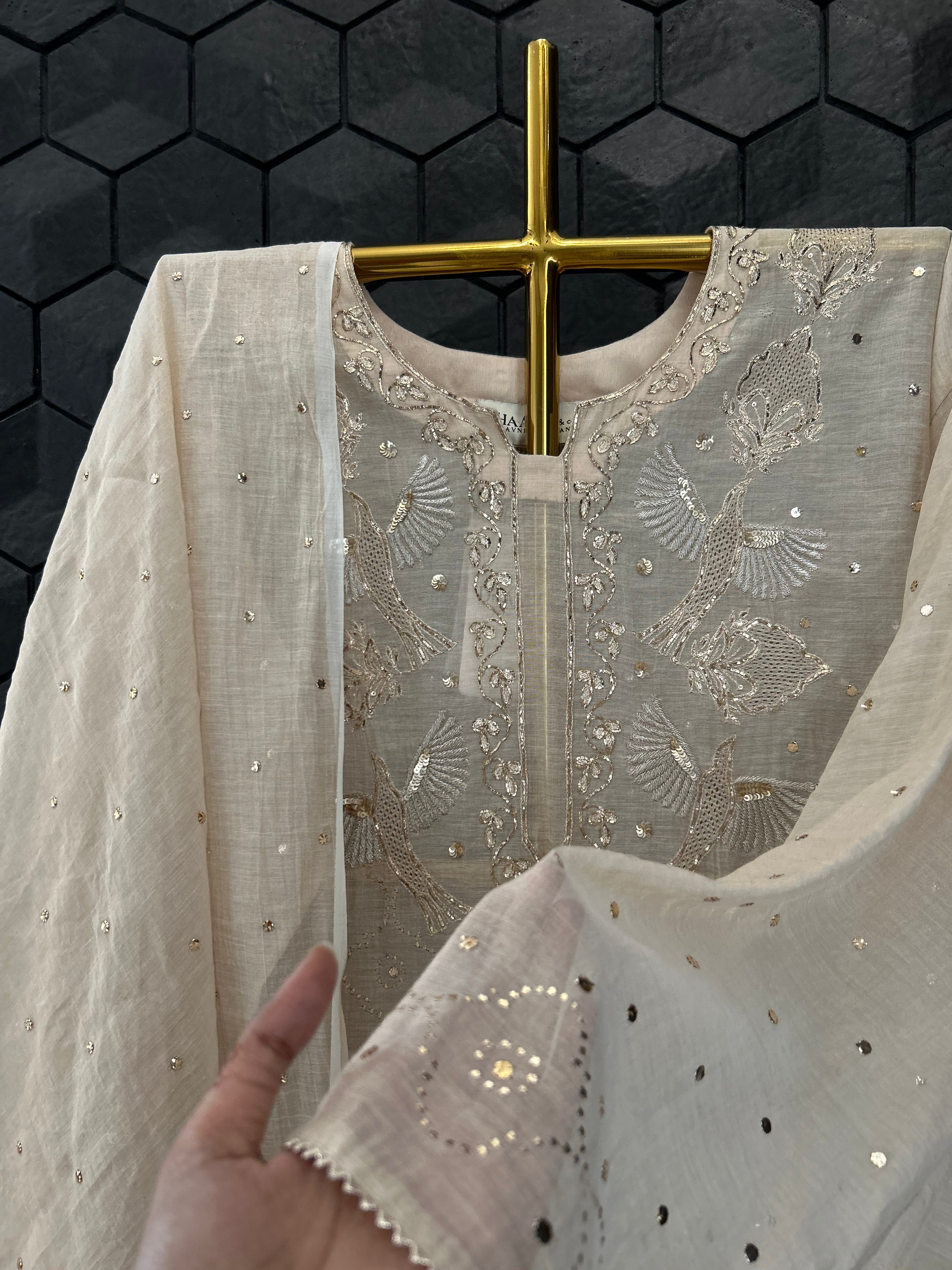 Golden Tissue Mukaish Kurta Set