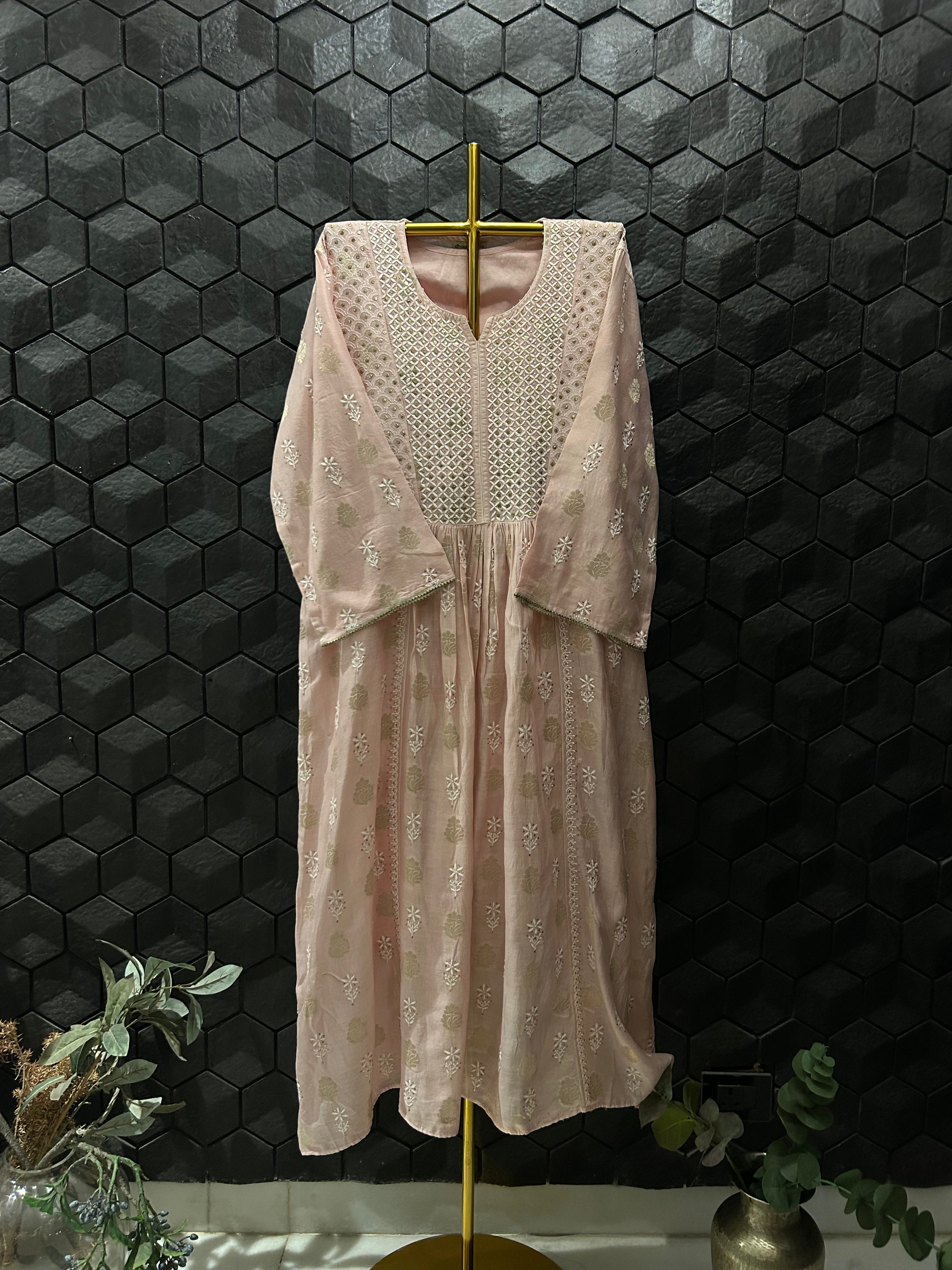 Pink Chanderi Chikankari And Mukaish Tunic