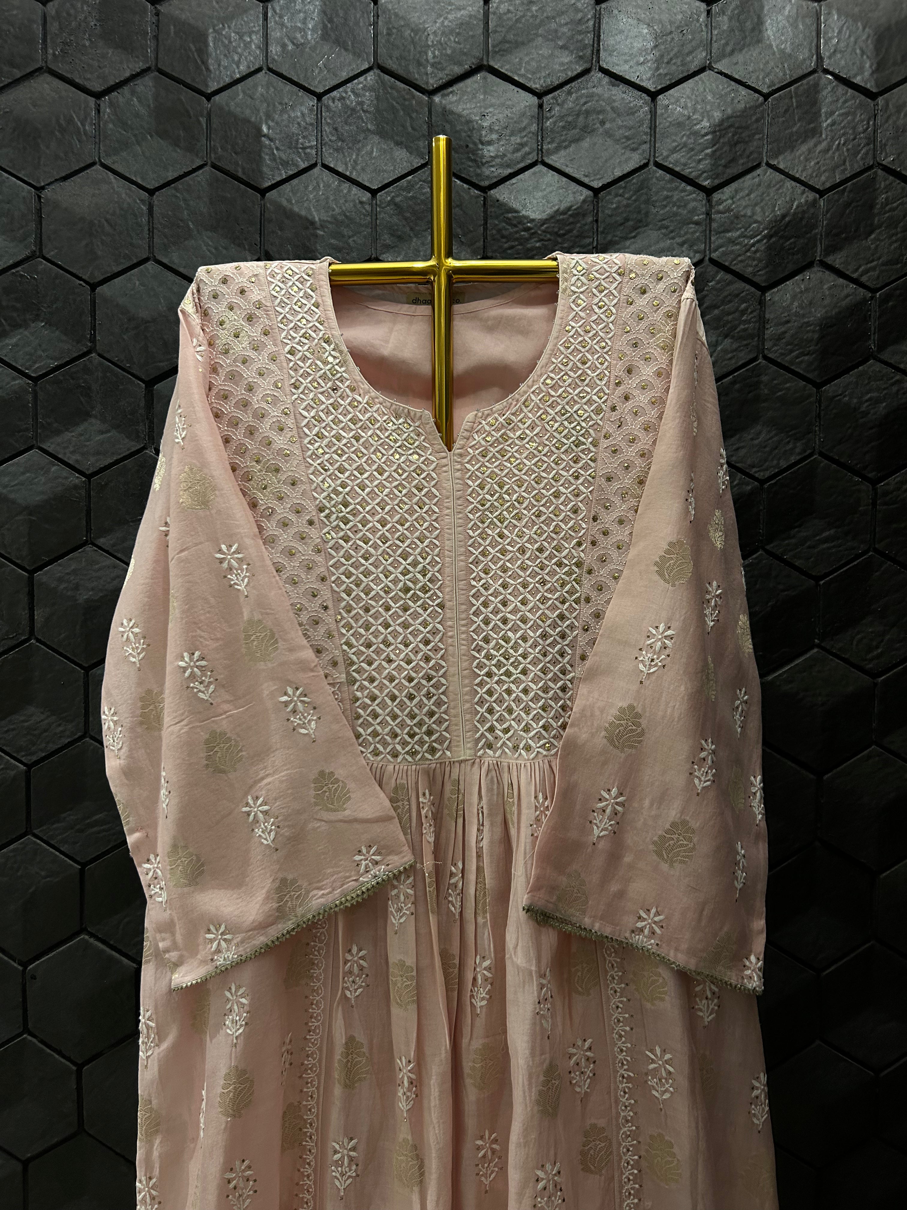 Pink Chanderi Chikankari And Mukaish Tunic