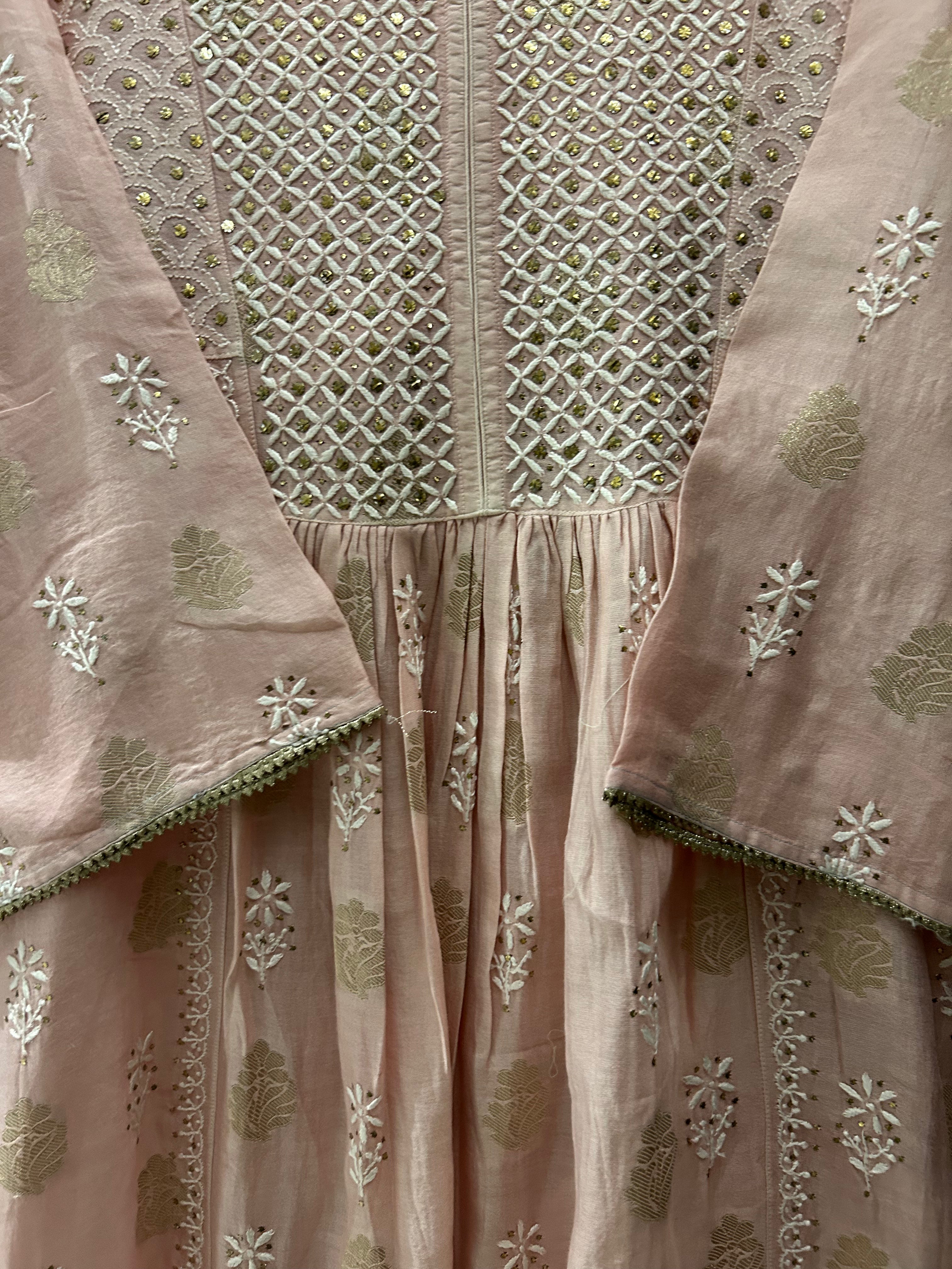 Pink Chanderi Chikankari And Mukaish Tunic