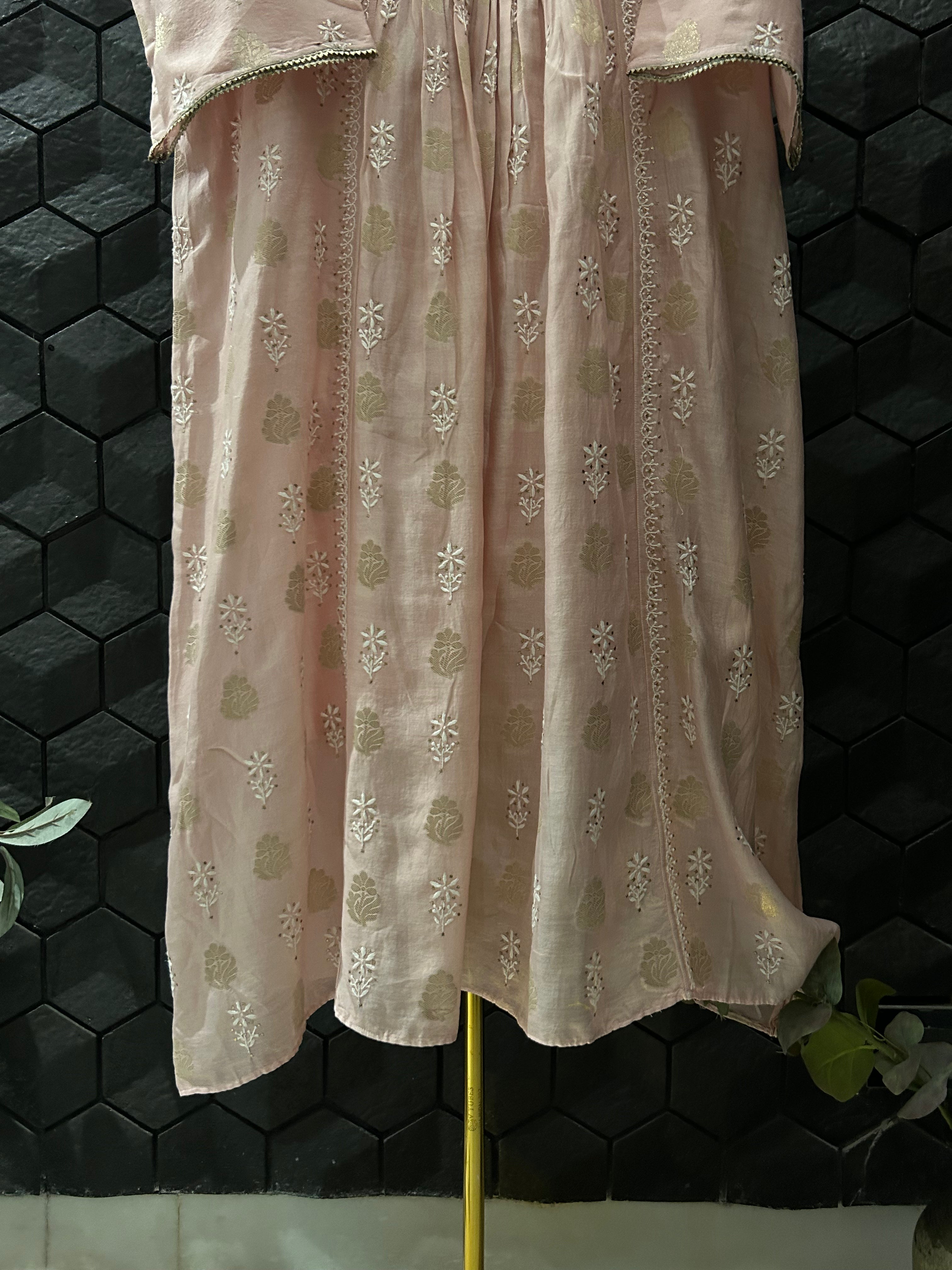Pink Chanderi Chikankari And Mukaish Tunic