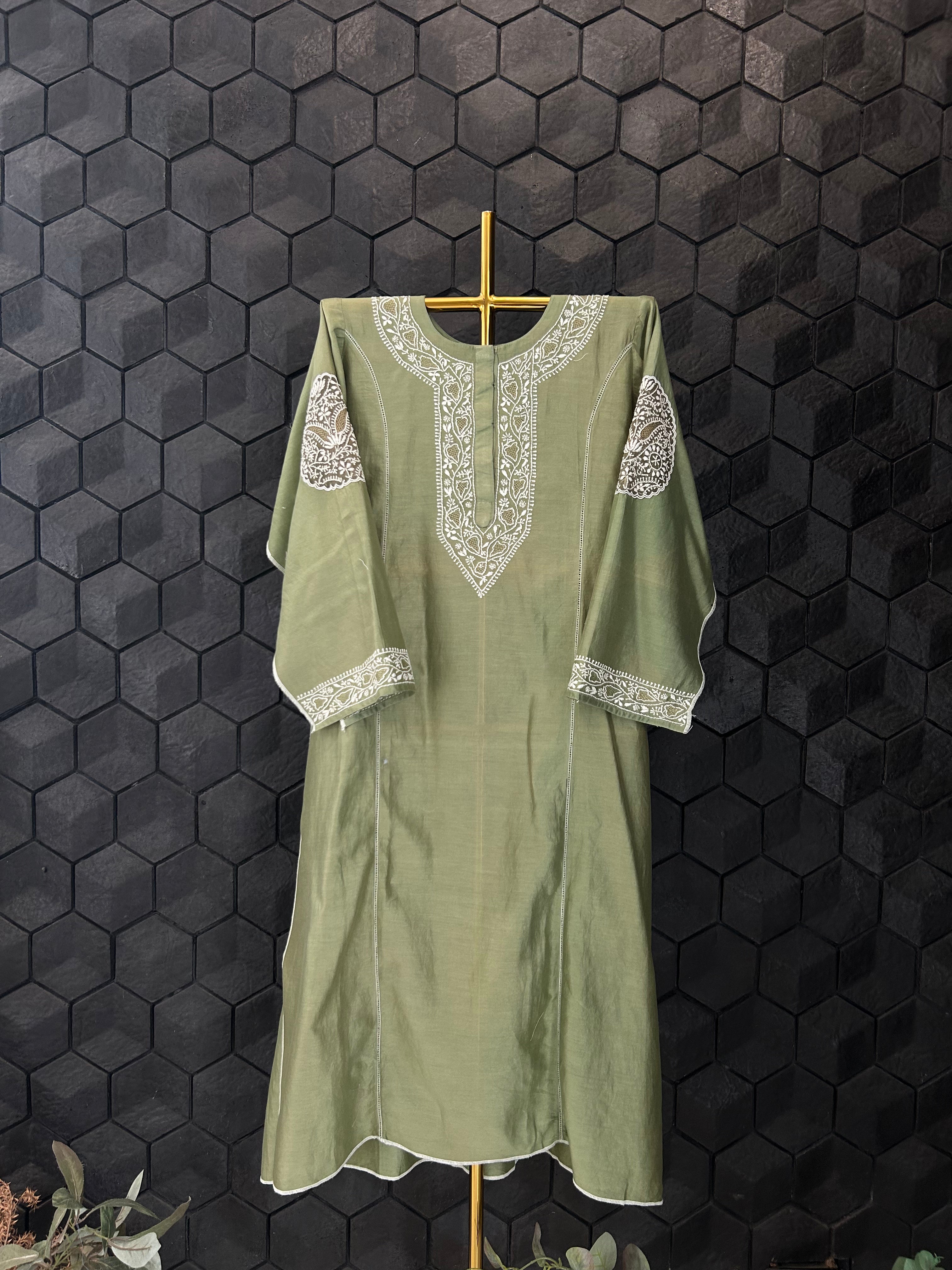 Mint Green Chanderi Chikankari Co-ord sets