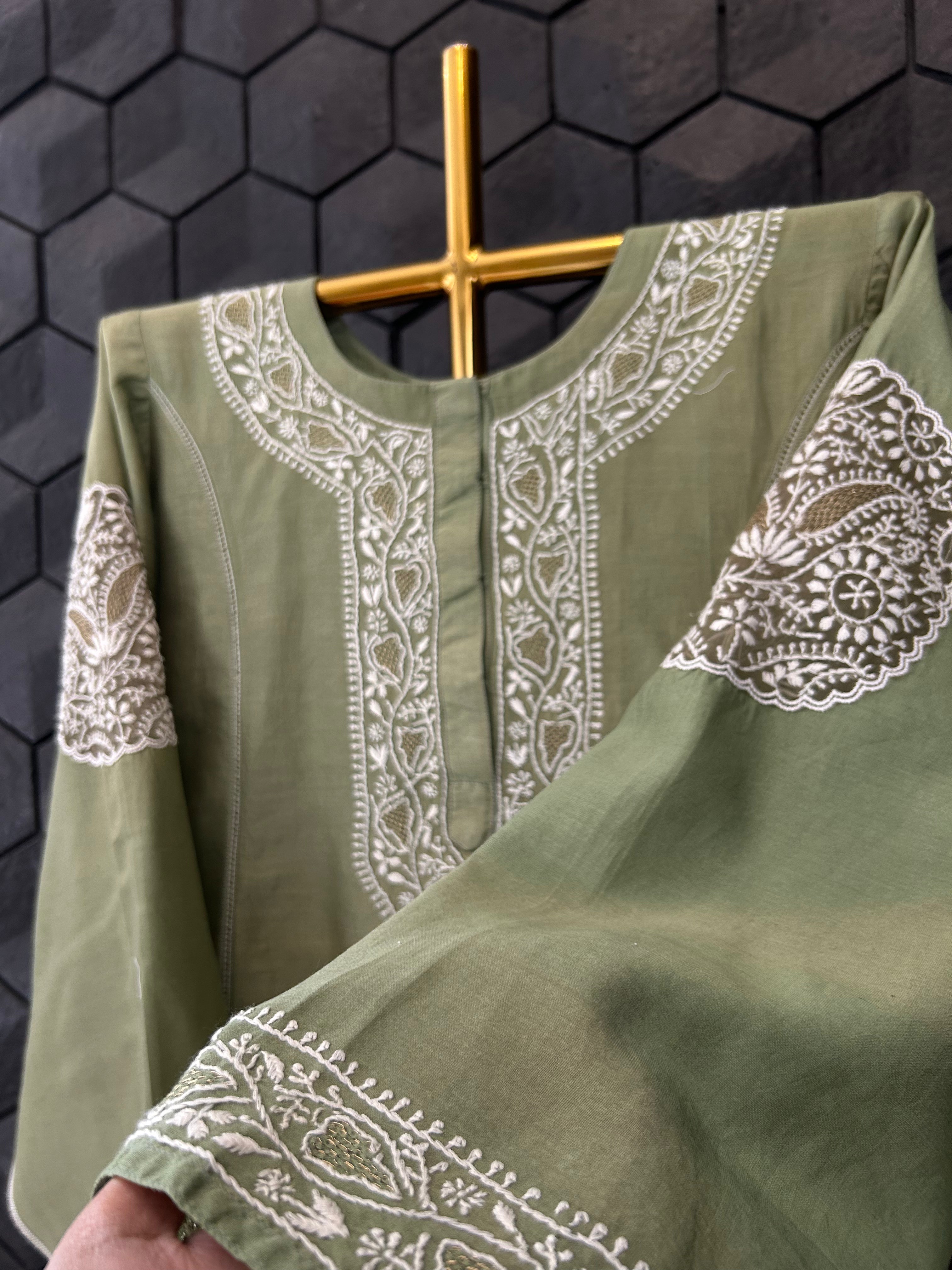 Mint Green Chanderi Chikankari Co-ord sets