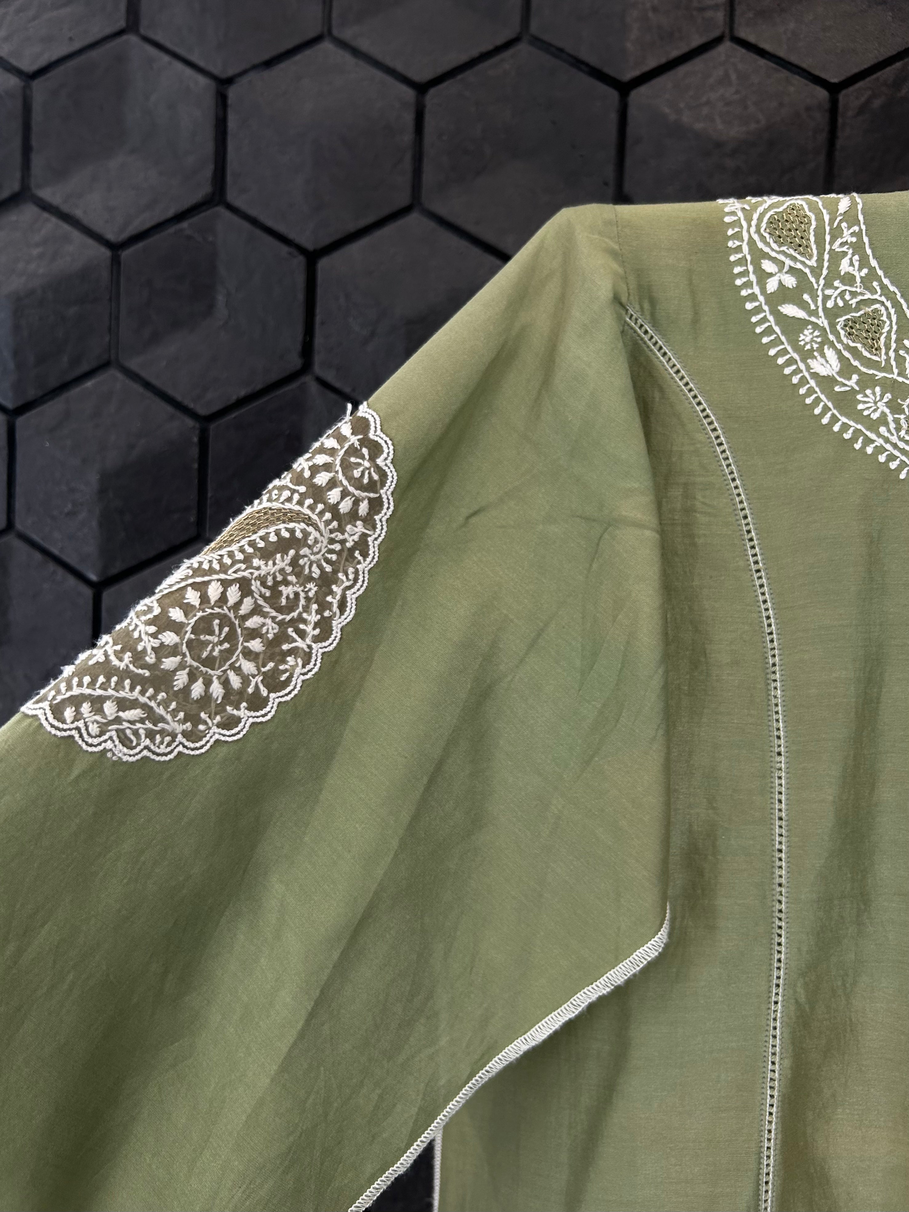 Mint Green Chanderi Chikankari Co-ord sets