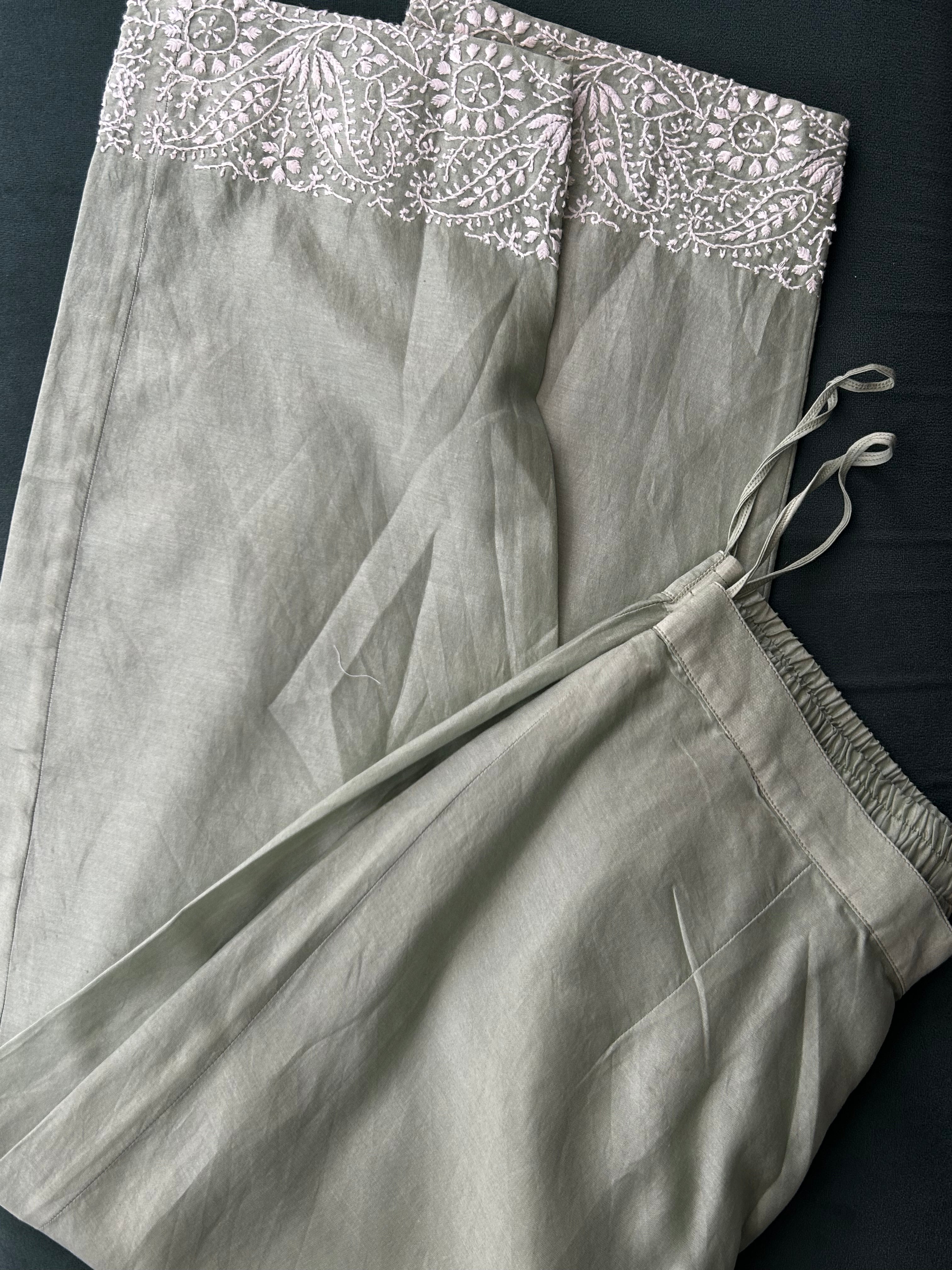 Sage Green Chanderi Chikankari Co-ord sets