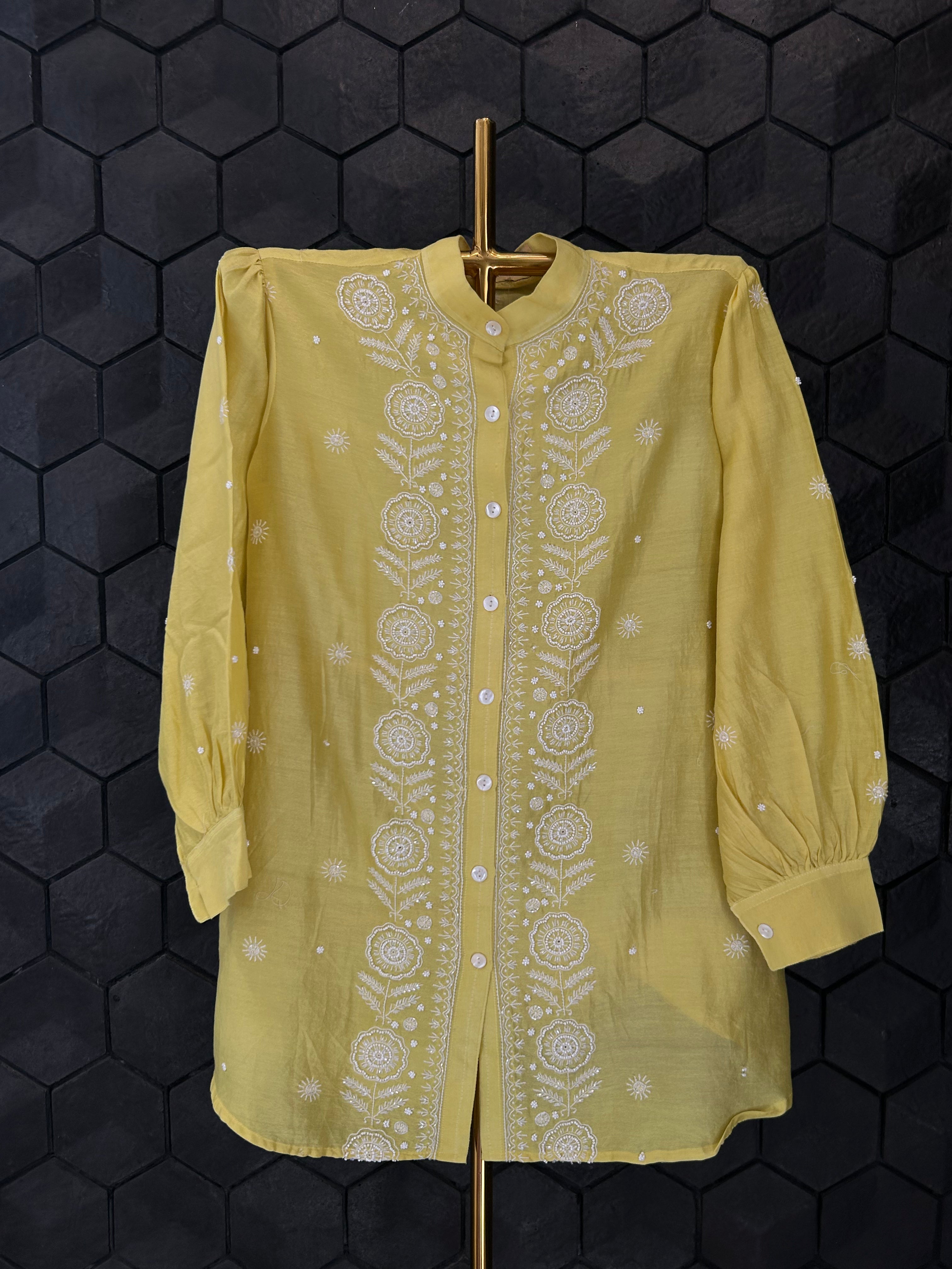 Lime Green Chanderi Chikankari Co-ord sets