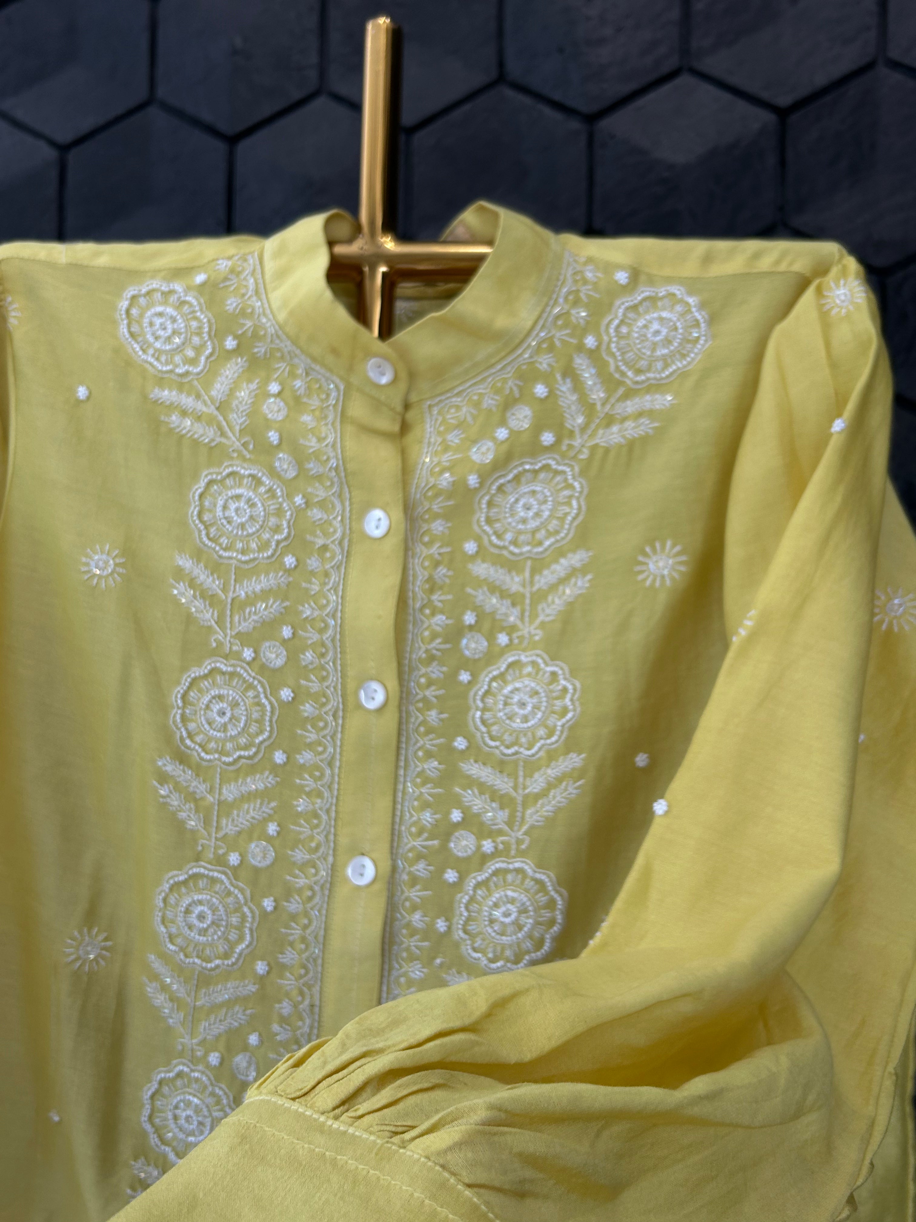 Lime Green Chanderi Chikankari Co-ord sets