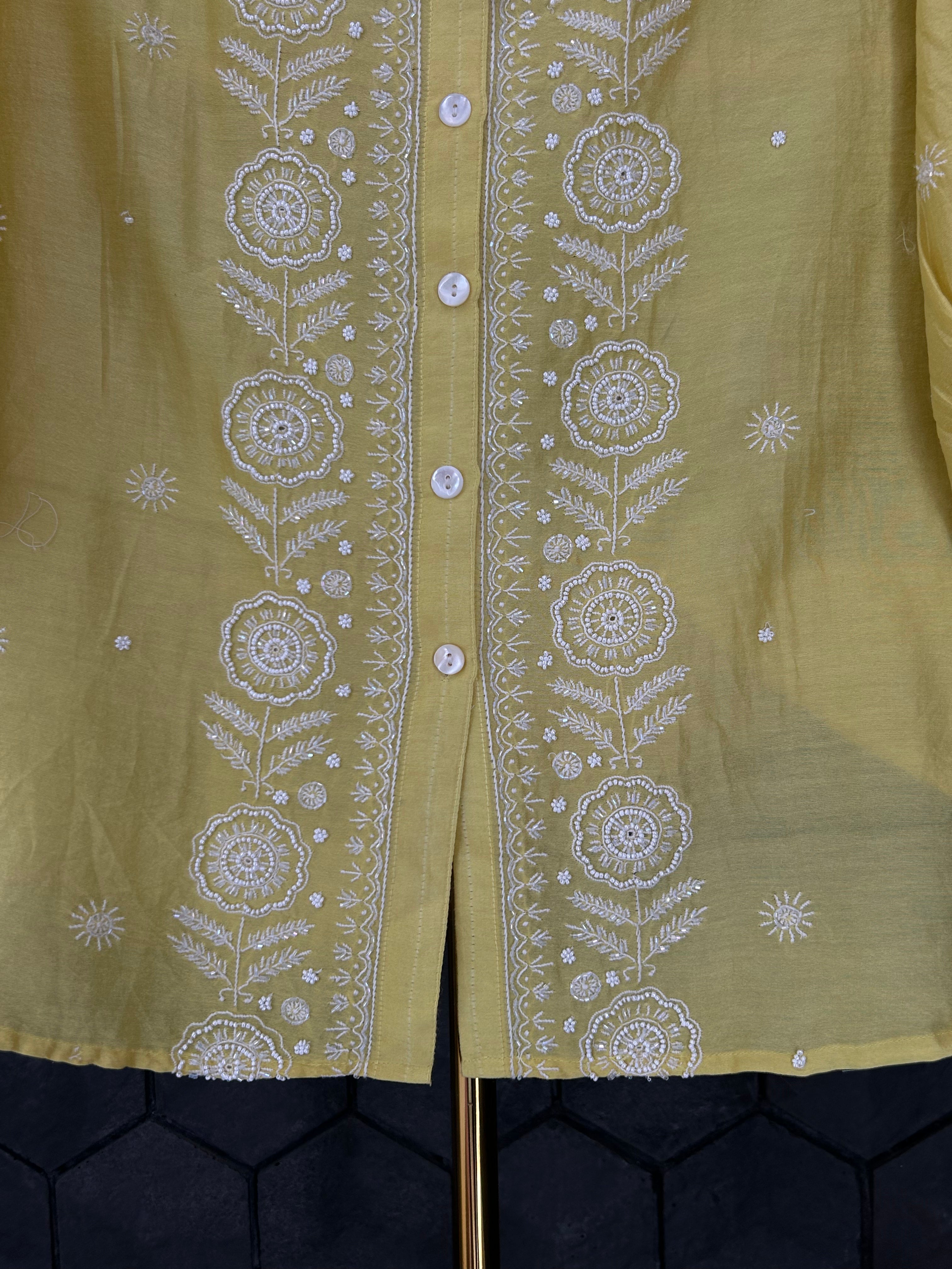 Lime Green Chanderi Chikankari Co-ord sets