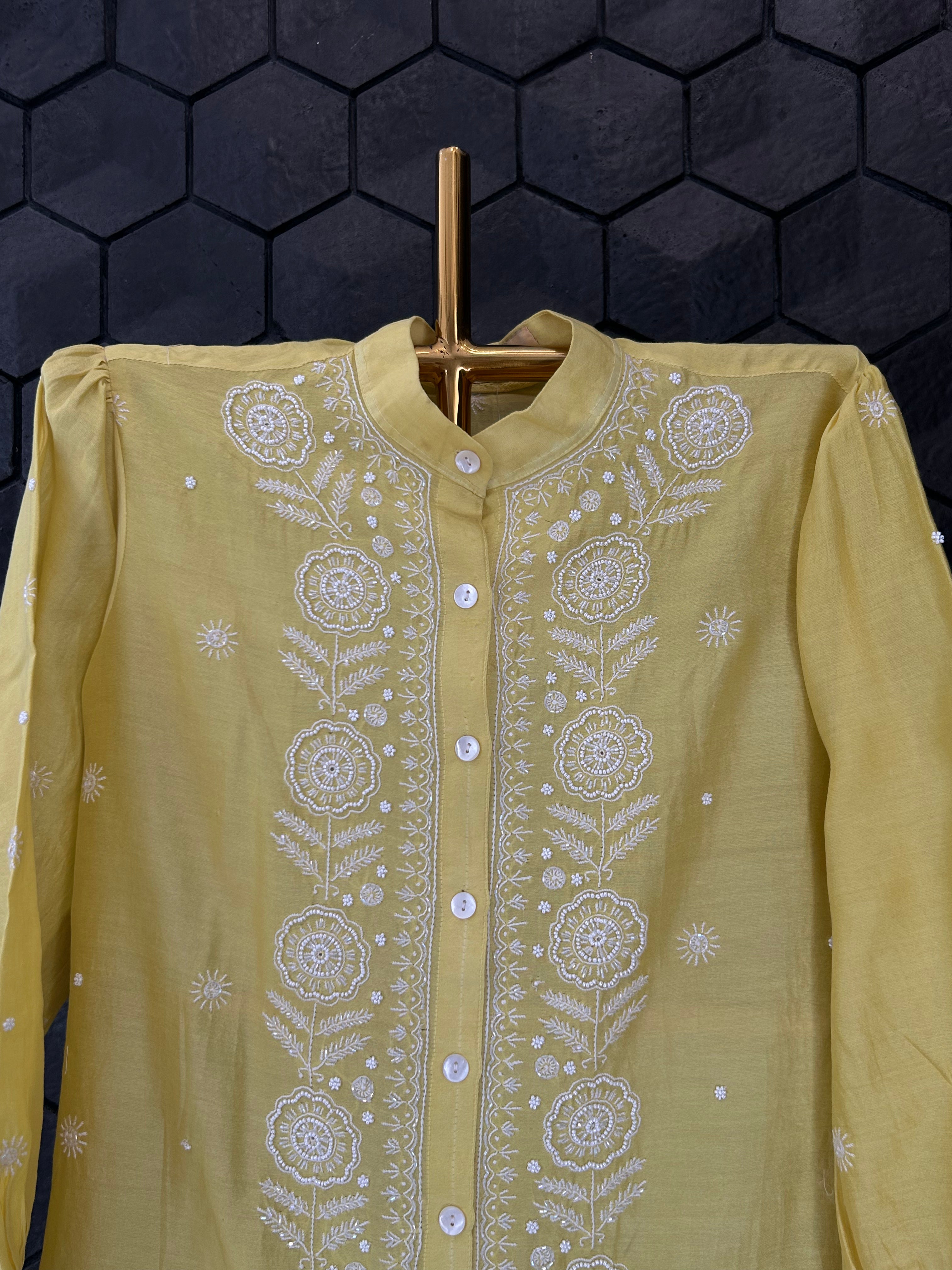 Lime Green Chanderi Chikankari Co-ord sets