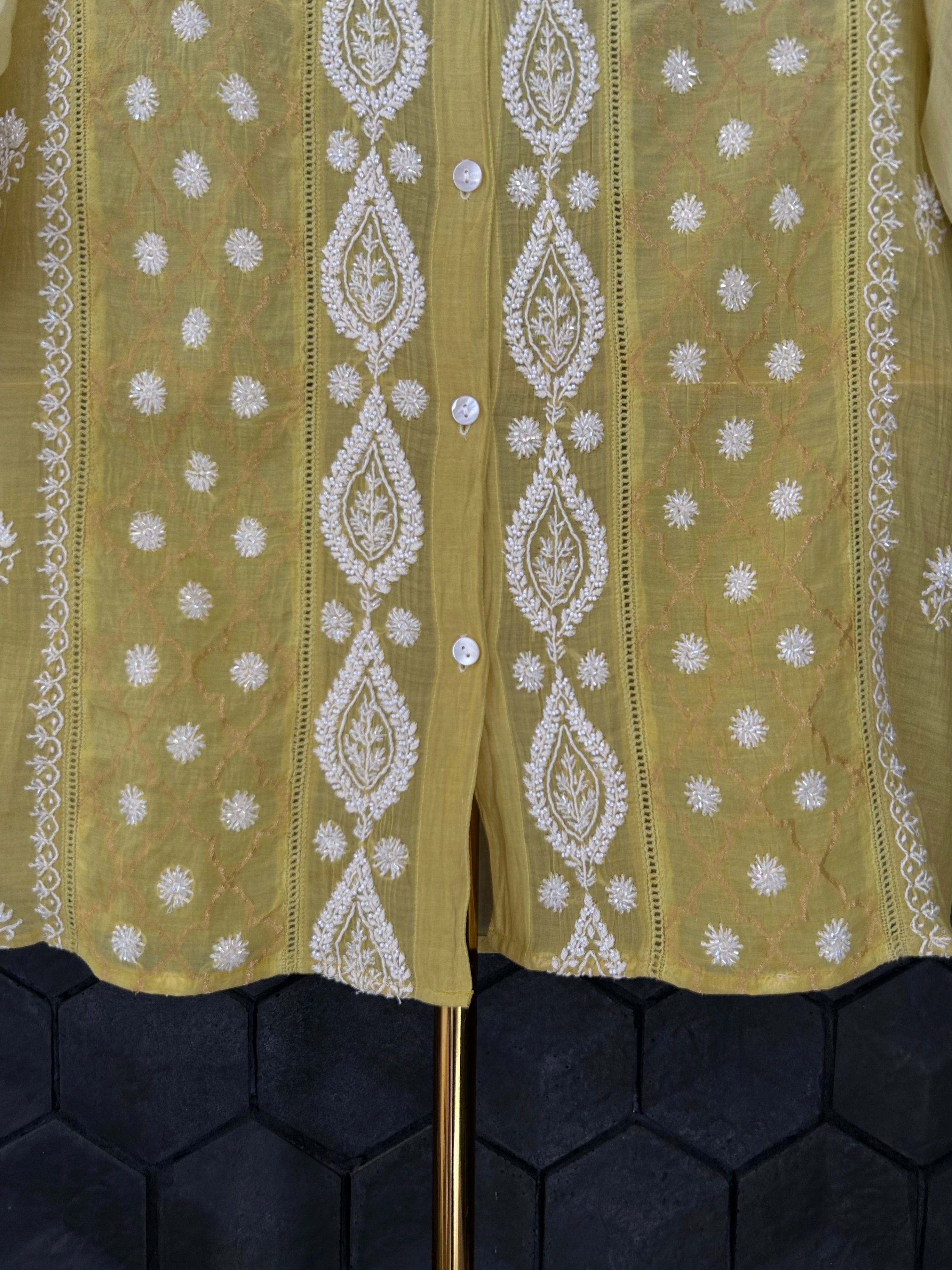 Lime Green Mul Chanderi Chikankari Co-ord sets