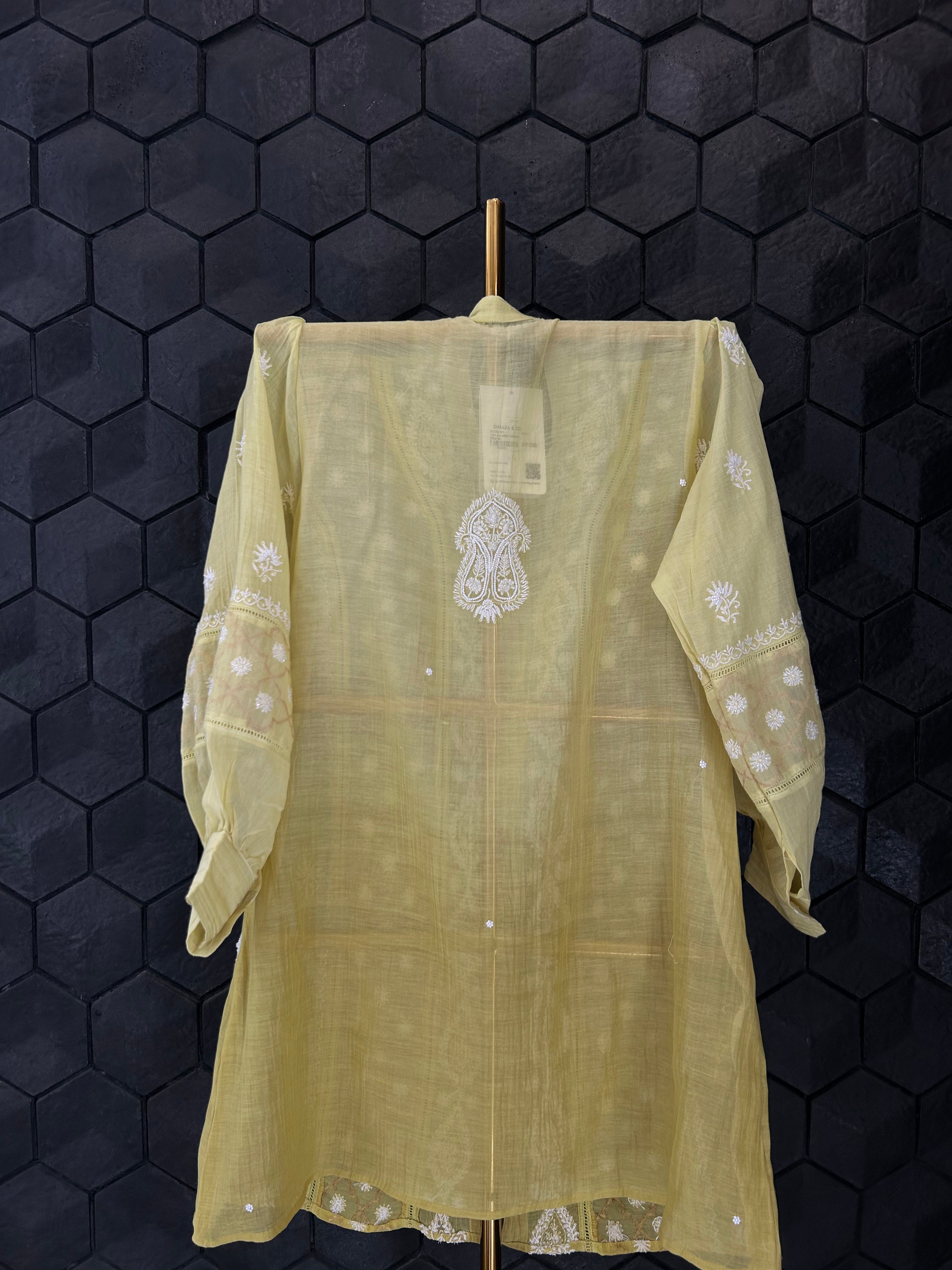Lime Green Mul Chanderi Chikankari Co-ord sets