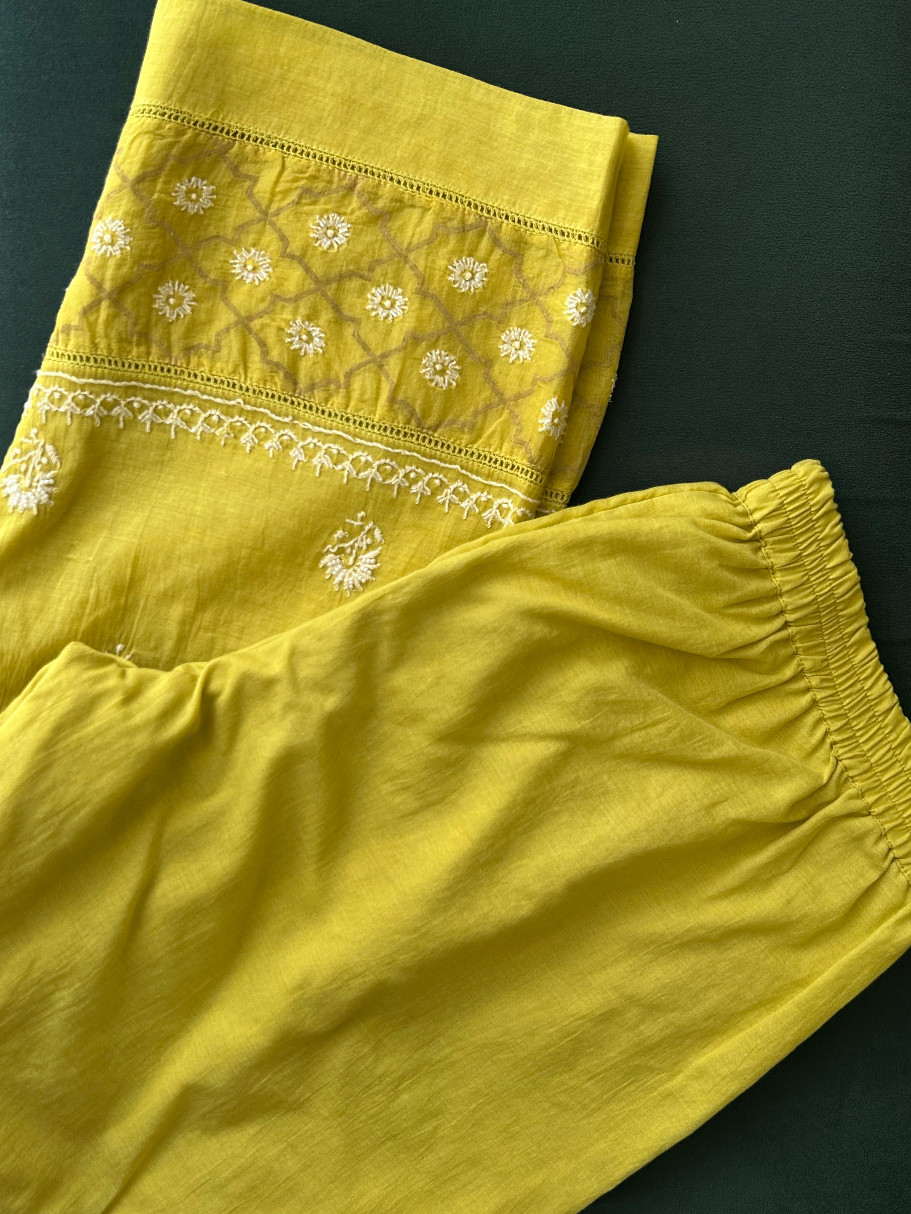 Lime Green Mul Chanderi Chikankari Co-ord sets