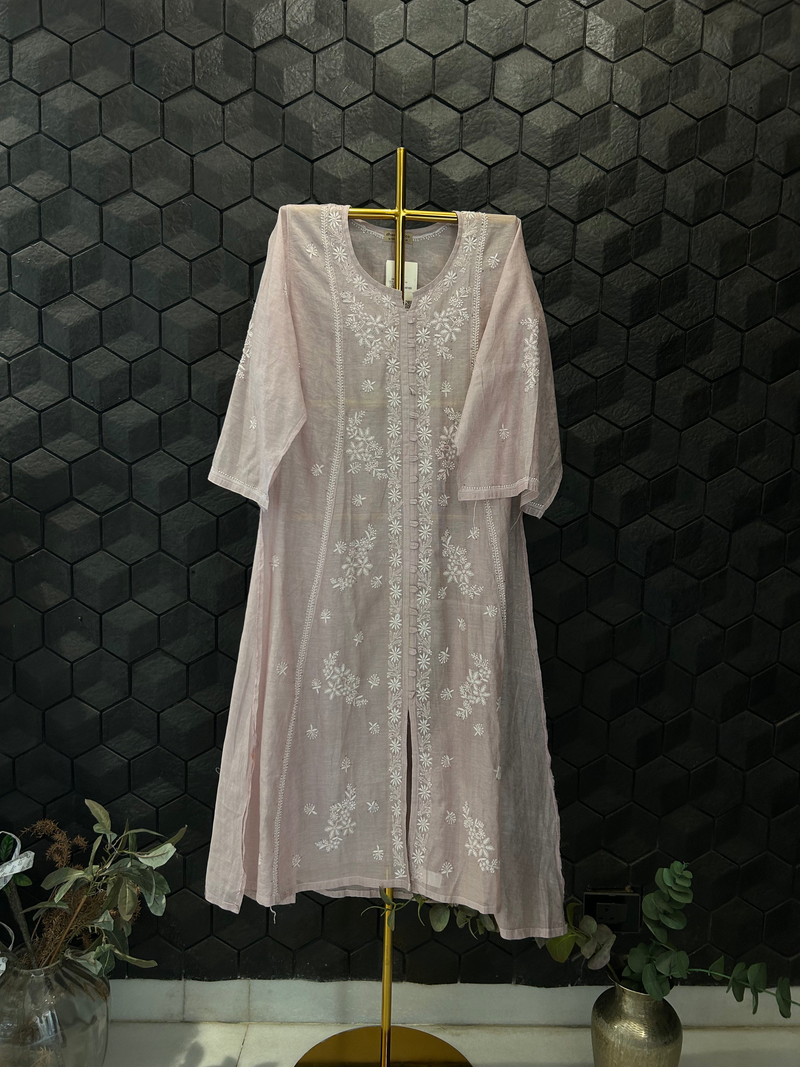 Pink Tissue Chikankari And Mukaish Dress