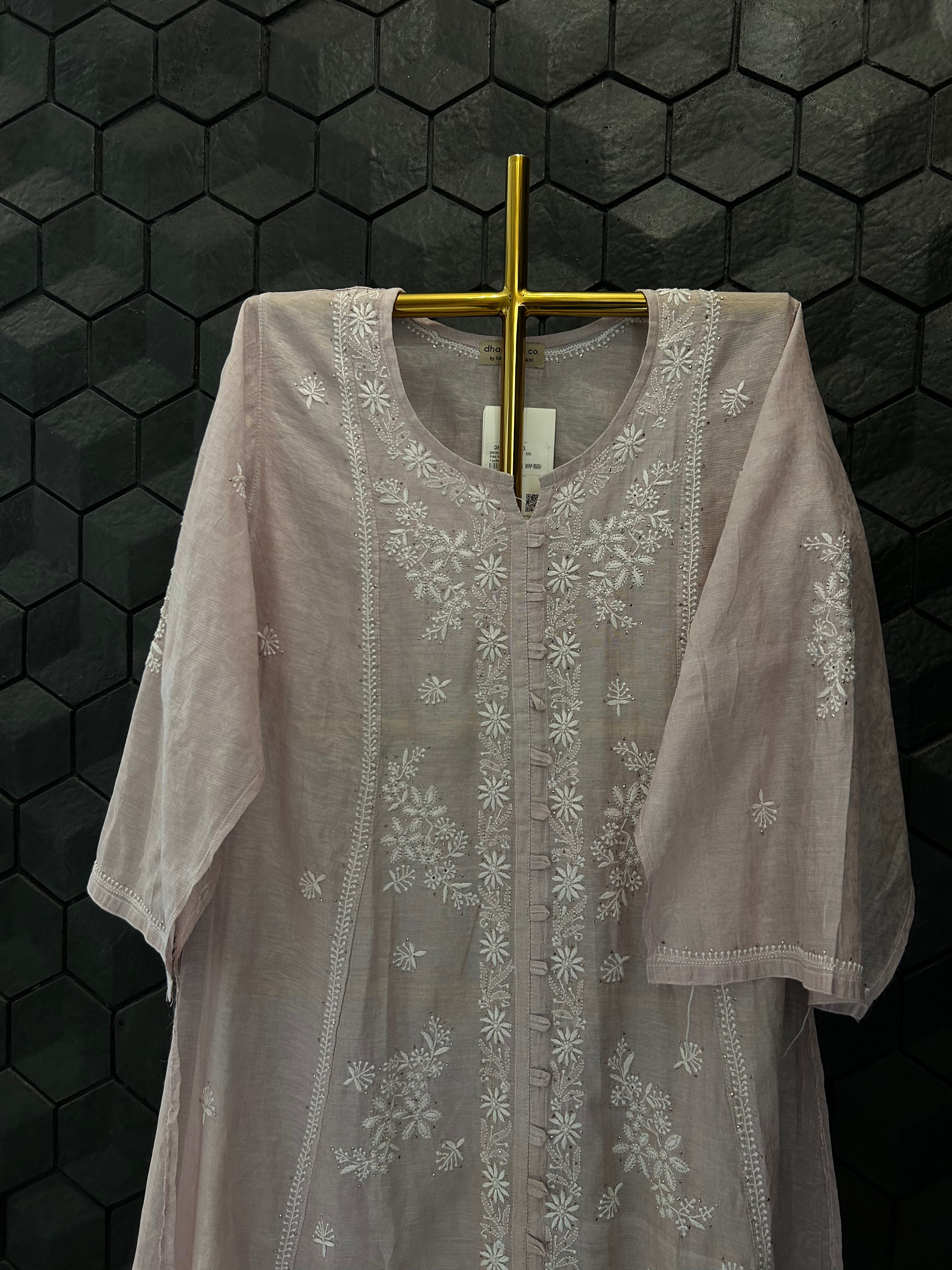 Pink Tissue Chikankari And Mukaish Dress