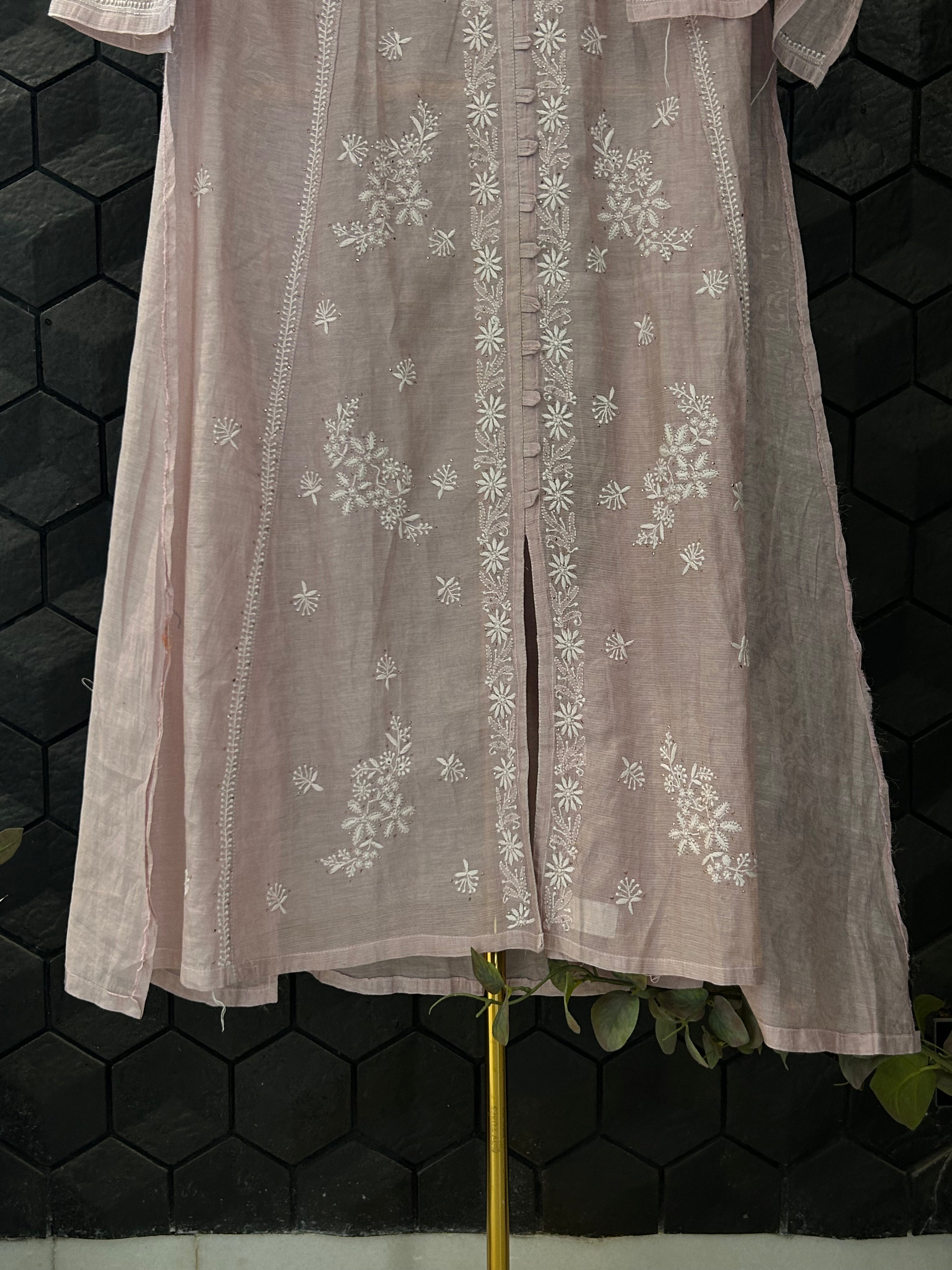 Pink Tissue Chikankari And Mukaish Dress