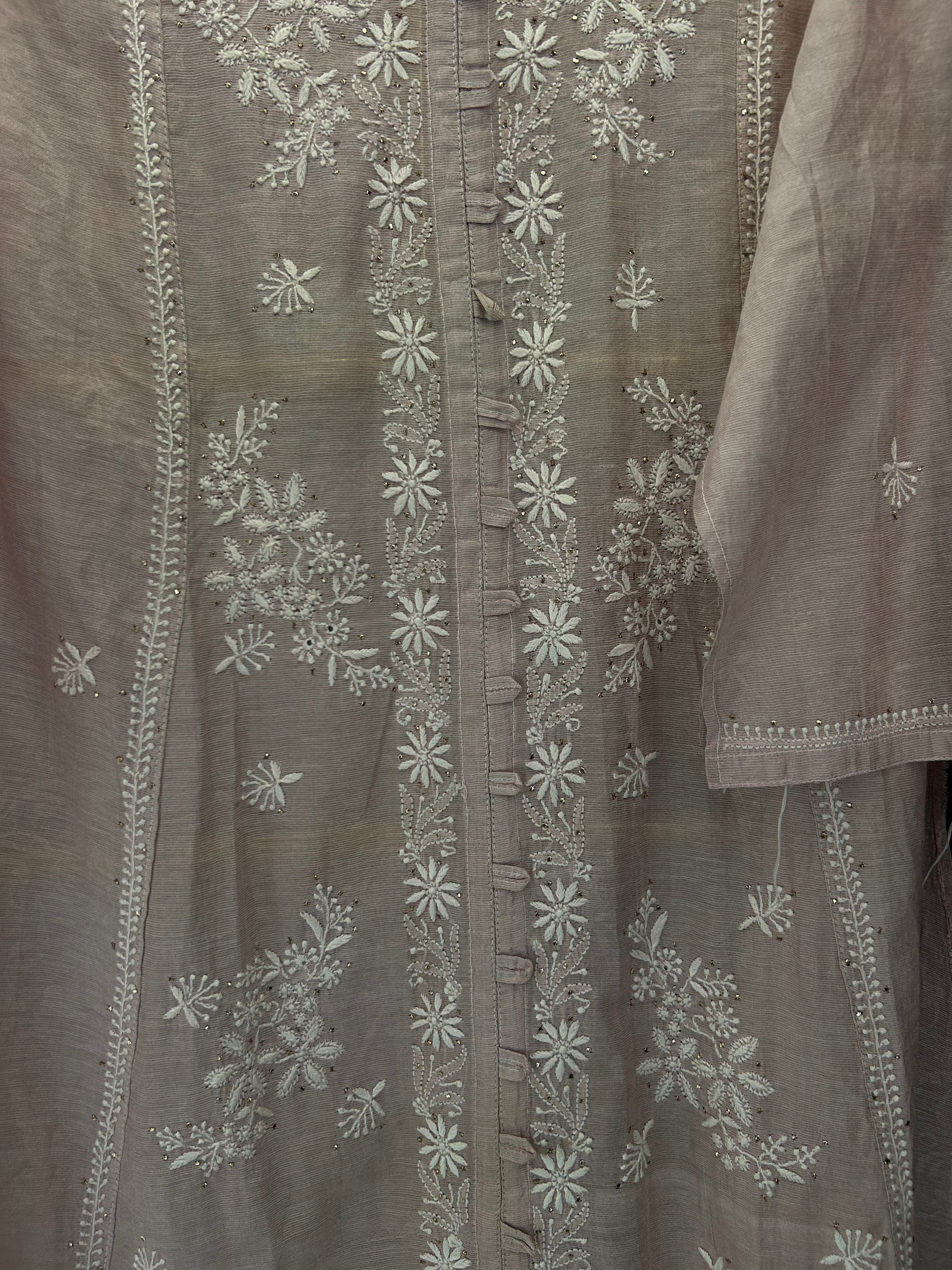 Pink Tissue Chikankari And Mukaish Dress